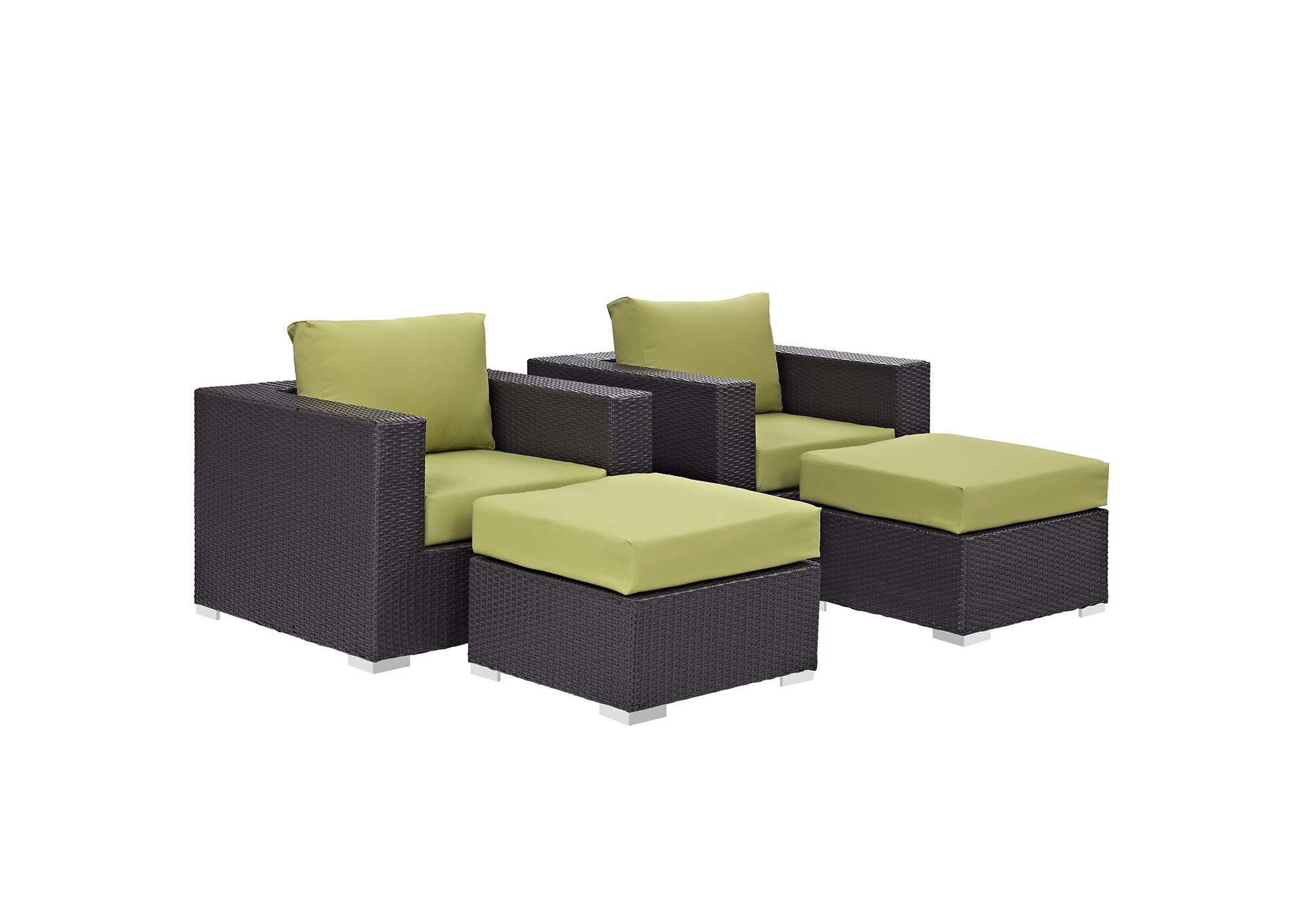 Convene Espresso Peridot 4 Piece Outdoor Patio Sectional Set,Modway