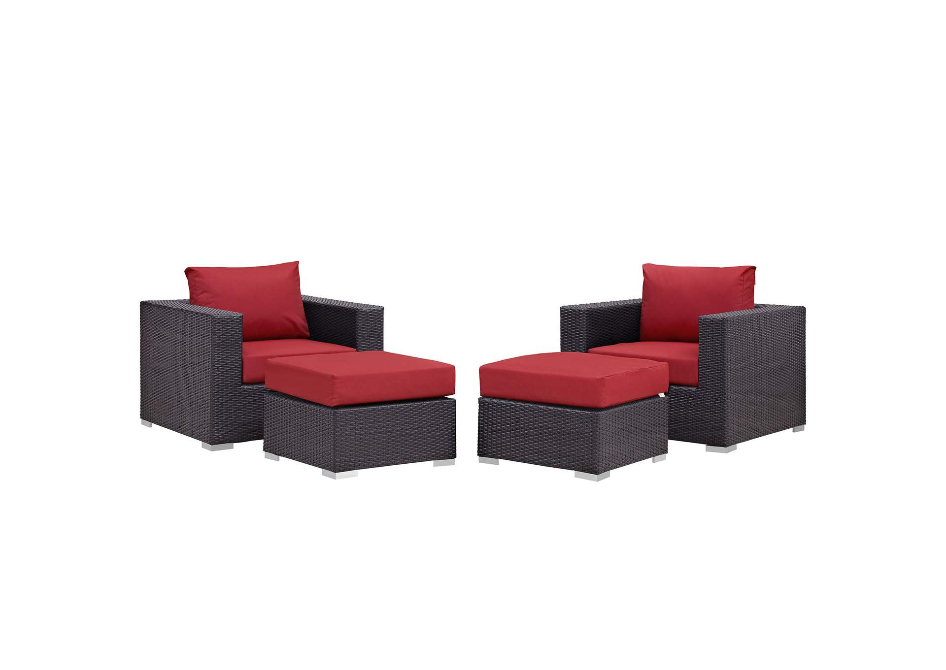 Convene Espresso Red 4 Piece Outdoor Patio Sectional Set,Modway