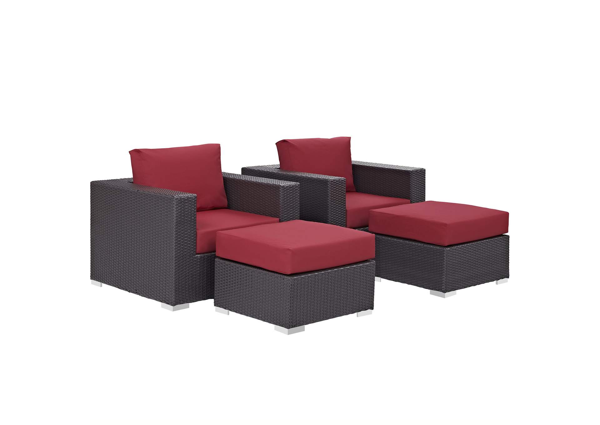 Convene Espresso Red 4 Piece Outdoor Patio Sectional Set,Modway