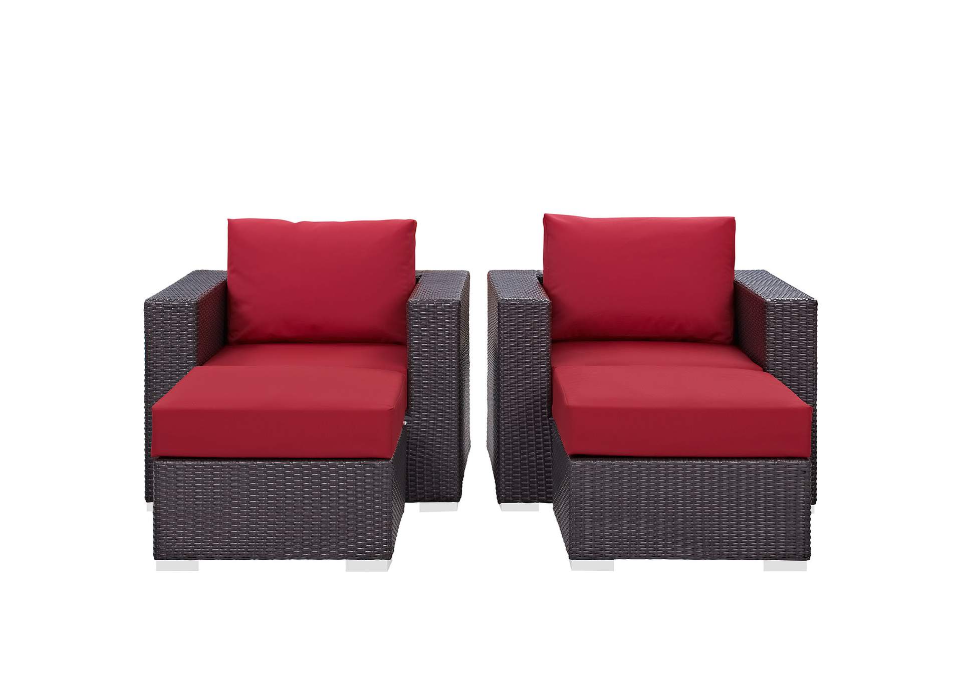 Convene Espresso Red 4 Piece Outdoor Patio Sectional Set,Modway