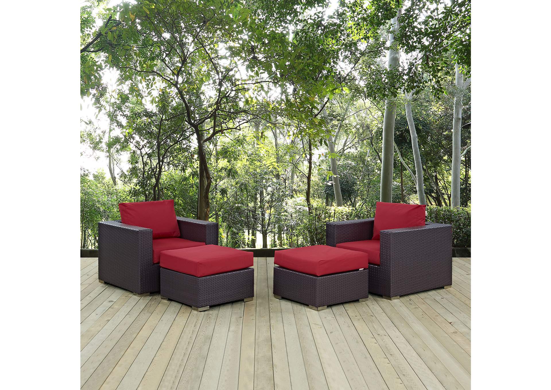 Convene Espresso Red 4 Piece Outdoor Patio Sectional Set,Modway