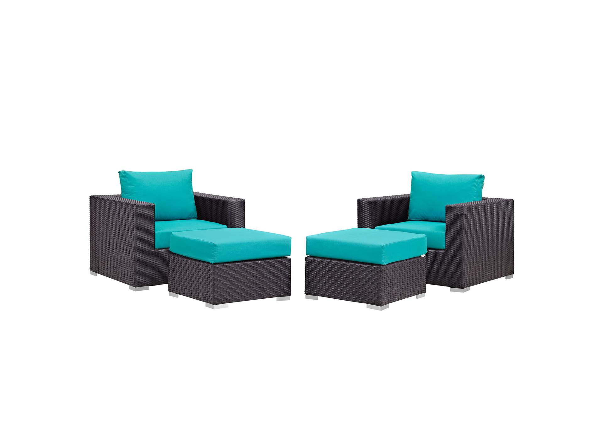 Convene Espresso Turquoise 4 Piece Outdoor Patio Sectional Set,Modway