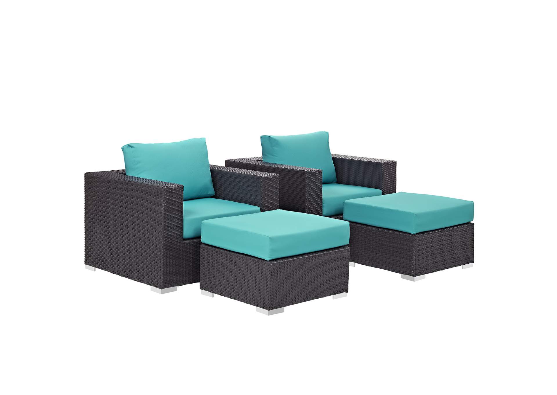 Convene Espresso Turquoise 4 Piece Outdoor Patio Sectional Set,Modway