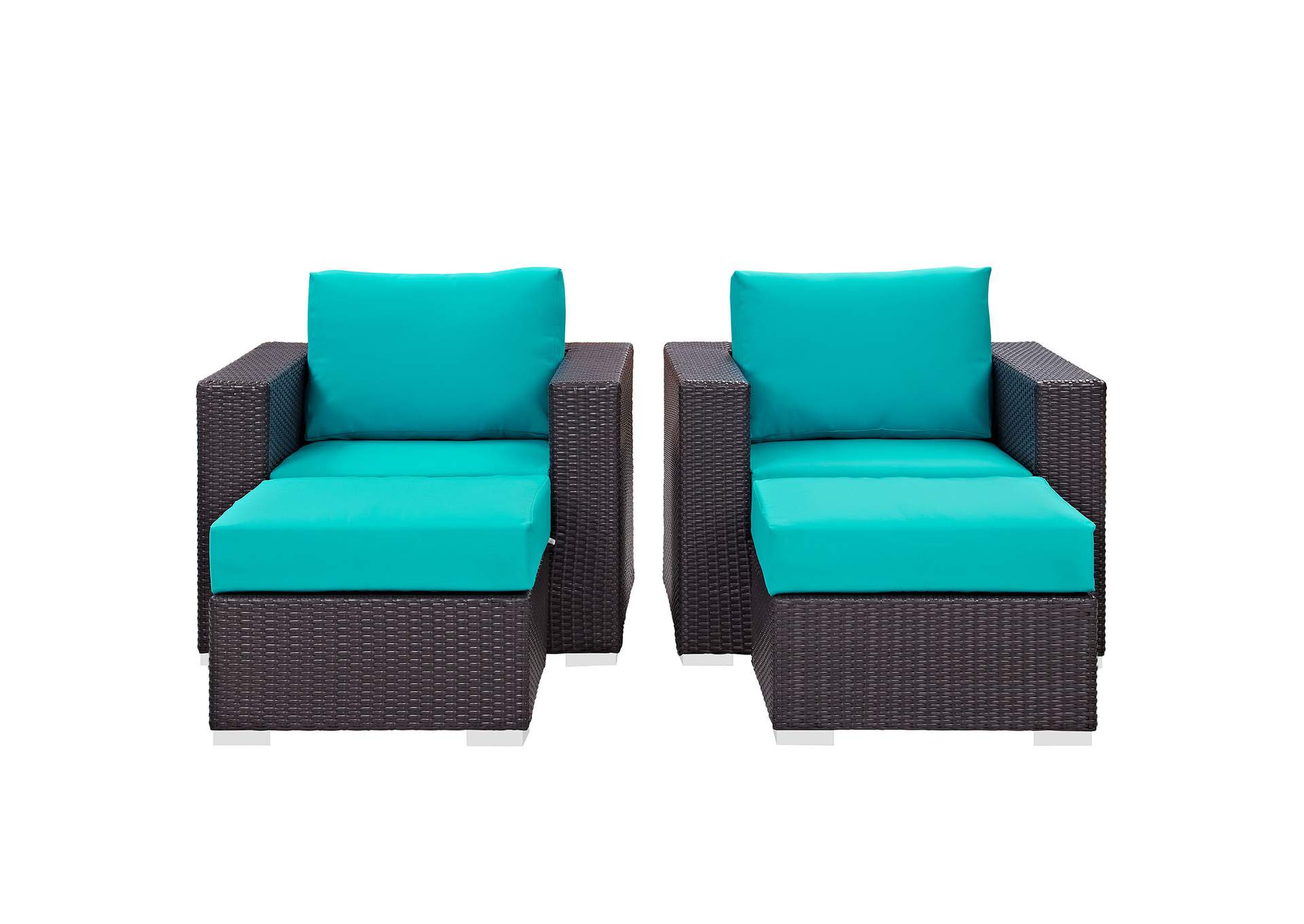 Convene Espresso Turquoise 4 Piece Outdoor Patio Sectional Set,Modway