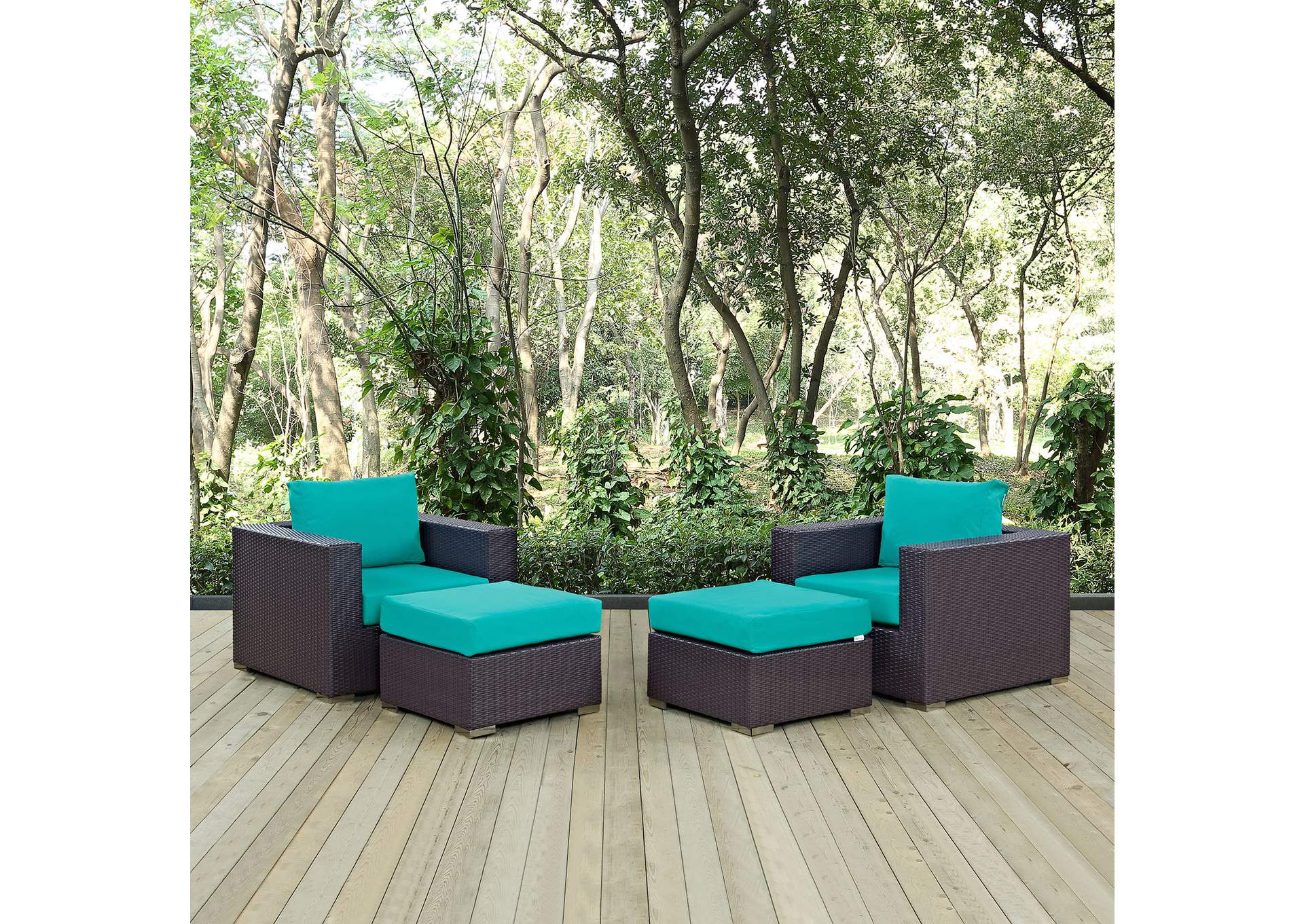 Convene Espresso Turquoise 4 Piece Outdoor Patio Sectional Set,Modway