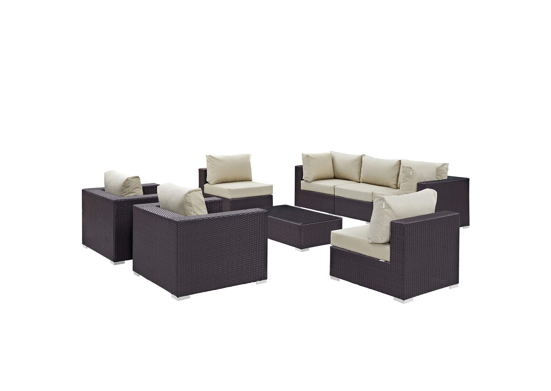 Convene Espresso Beige 8 Piece Outdoor Patio Sectional Set,Modway