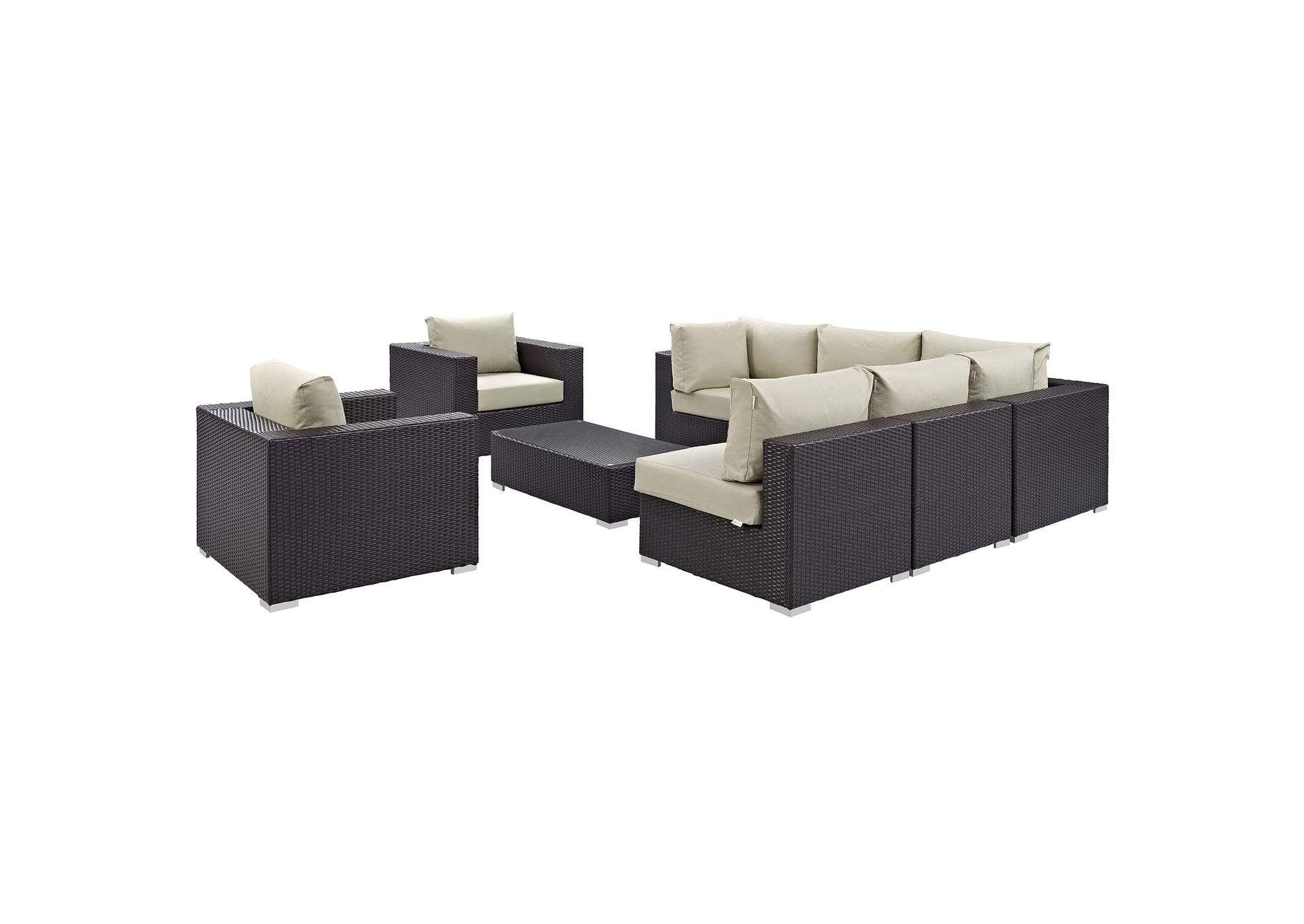 Convene Espresso Beige 8 Piece Outdoor Patio Sectional Set,Modway