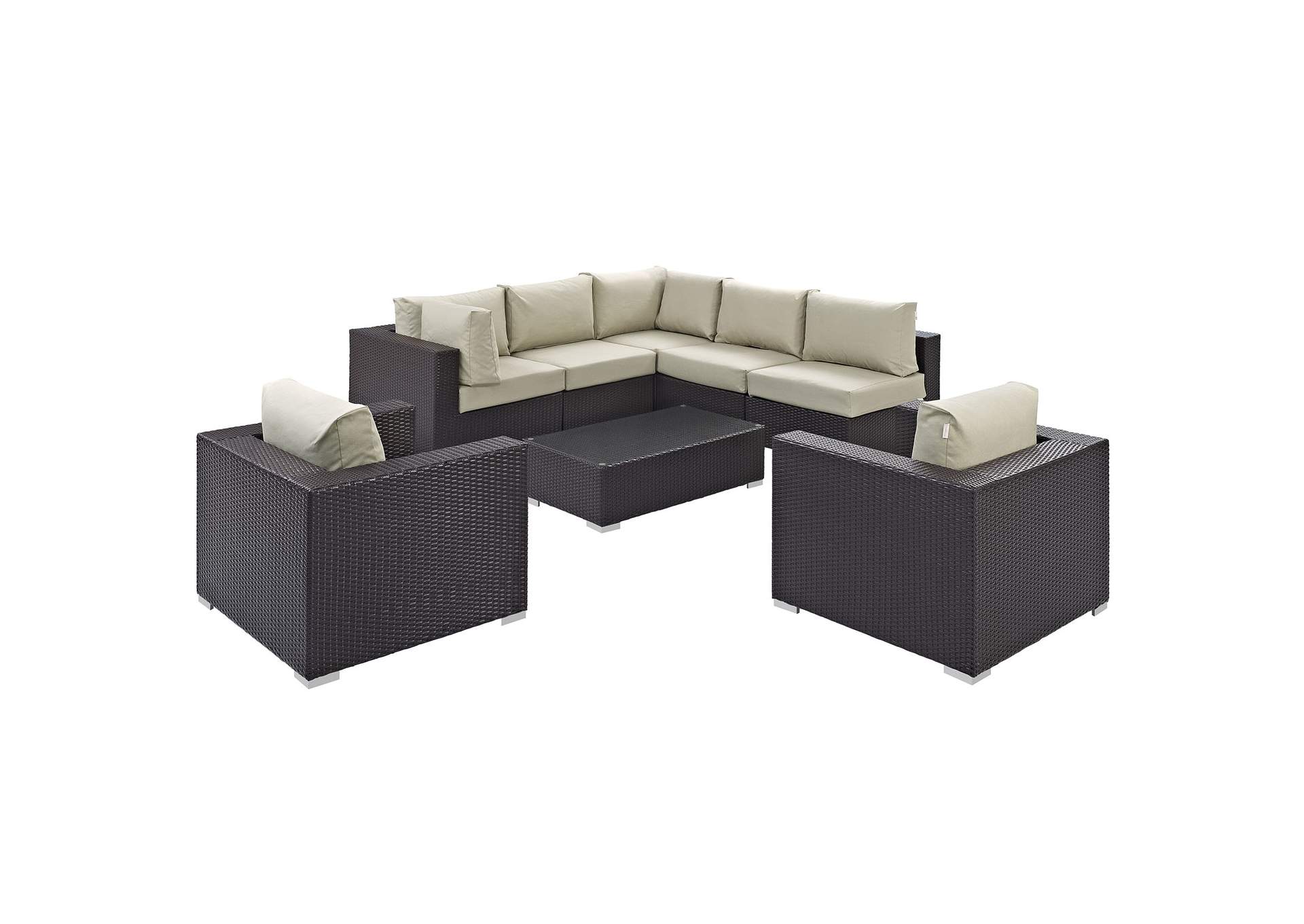 Convene Espresso Beige 8 Piece Outdoor Patio Sectional Set,Modway