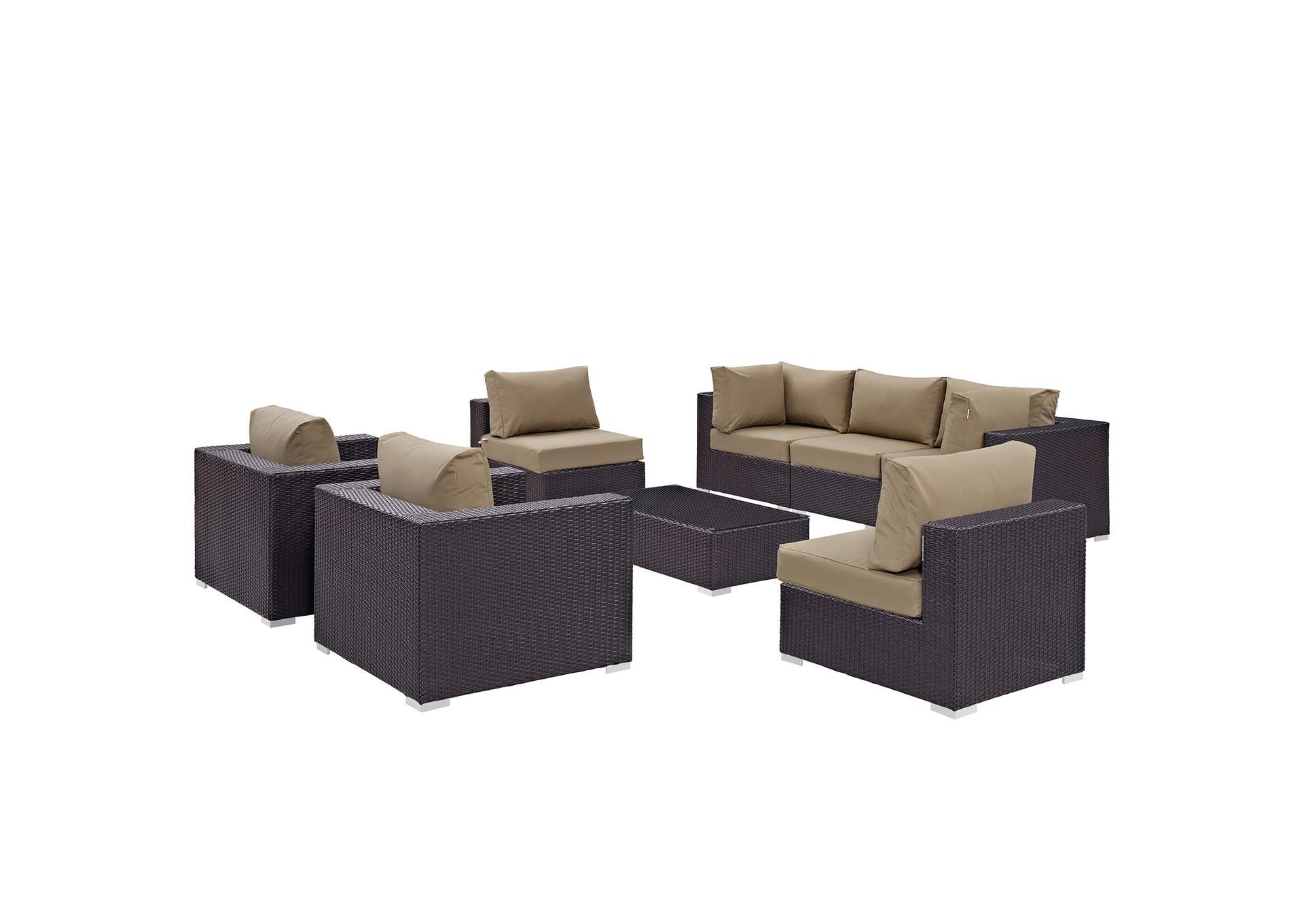 Convene Espresso Mocha 8 Piece Outdoor Patio Sectional Set,Modway