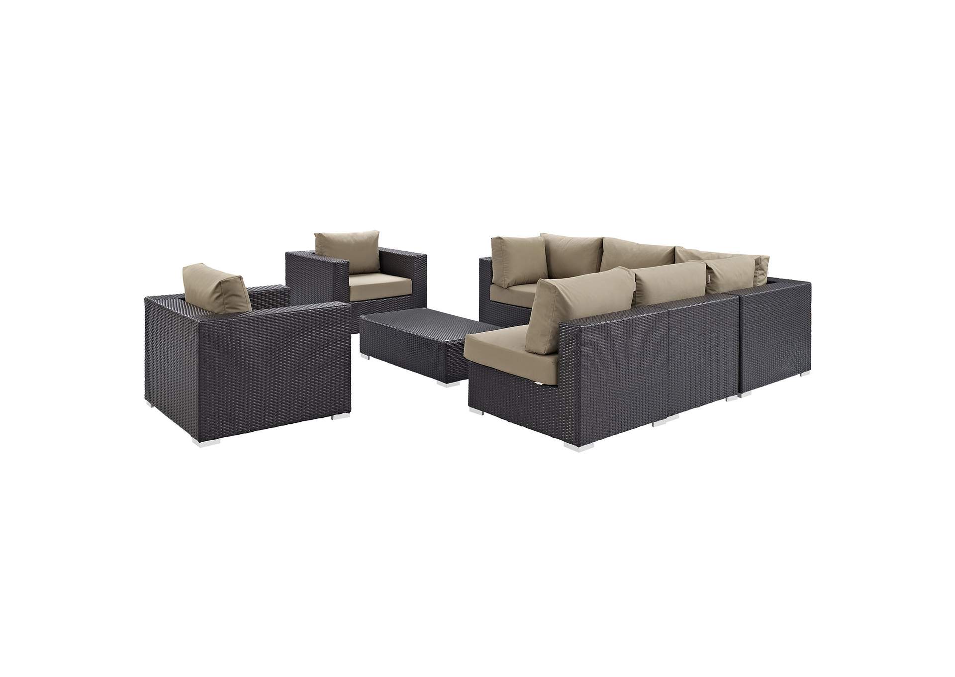 Convene Espresso Mocha 8 Piece Outdoor Patio Sectional Set,Modway