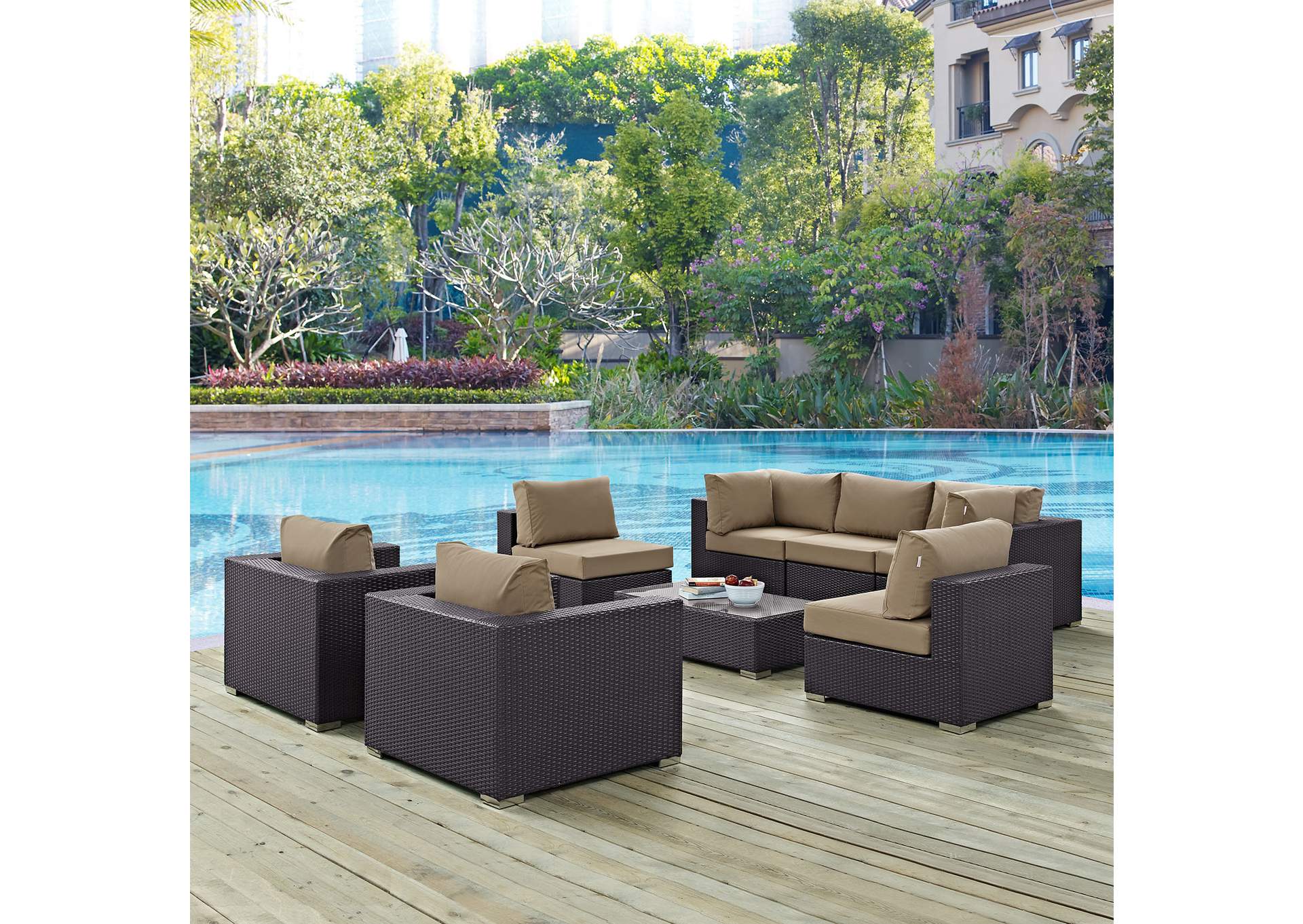 Convene Espresso Mocha 8 Piece Outdoor Patio Sectional Set,Modway