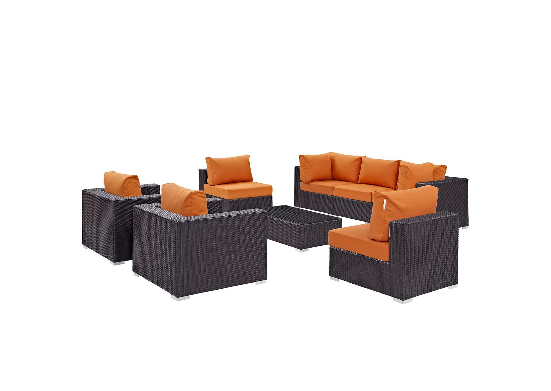 Convene Espresso Orange 8 Piece Outdoor Patio Sectional Set,Modway