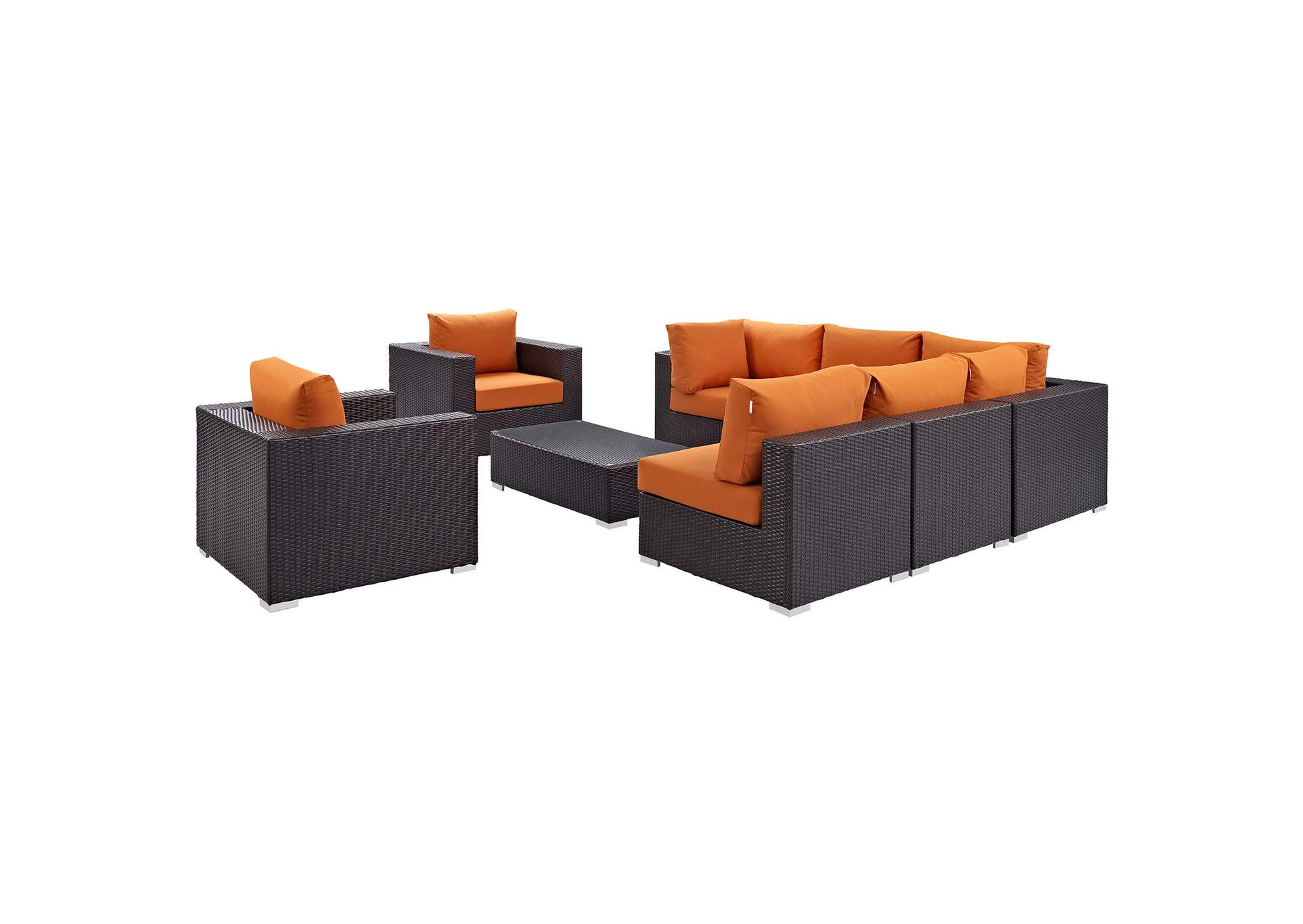 Convene Espresso Orange 8 Piece Outdoor Patio Sectional Set,Modway