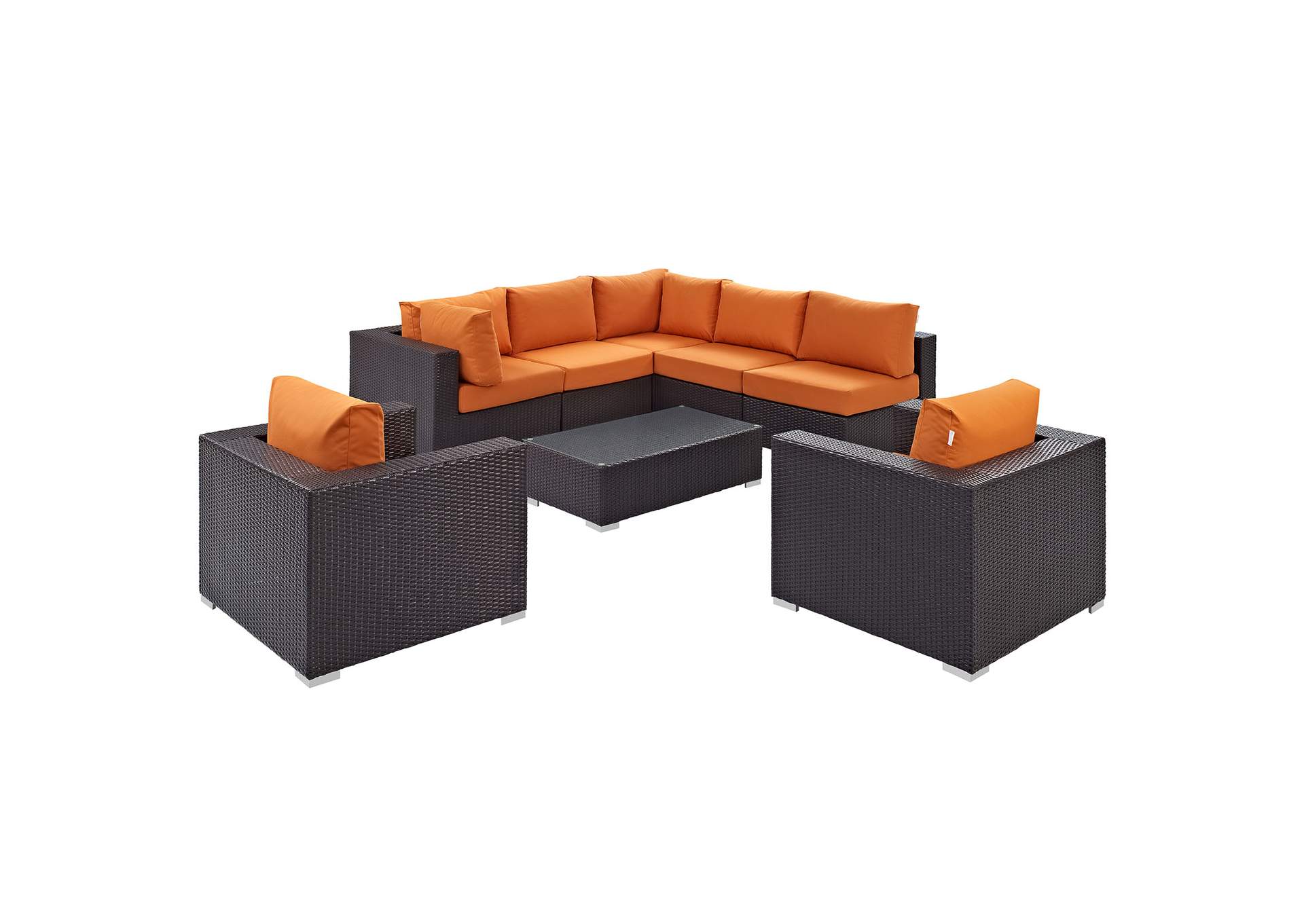 Convene Espresso Orange 8 Piece Outdoor Patio Sectional Set,Modway