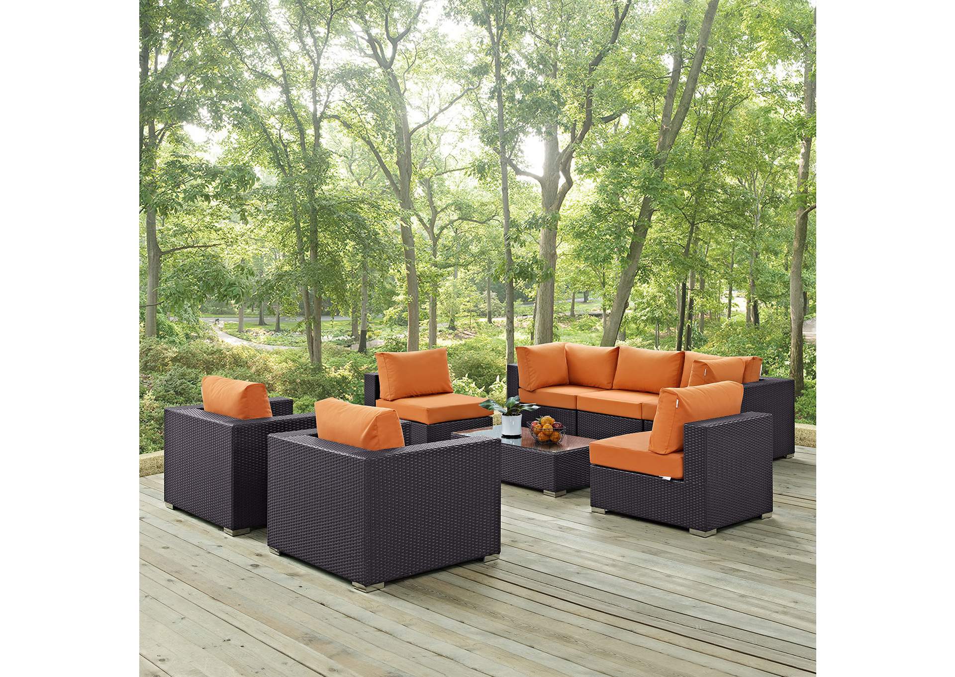 Convene Espresso Orange 8 Piece Outdoor Patio Sectional Set,Modway