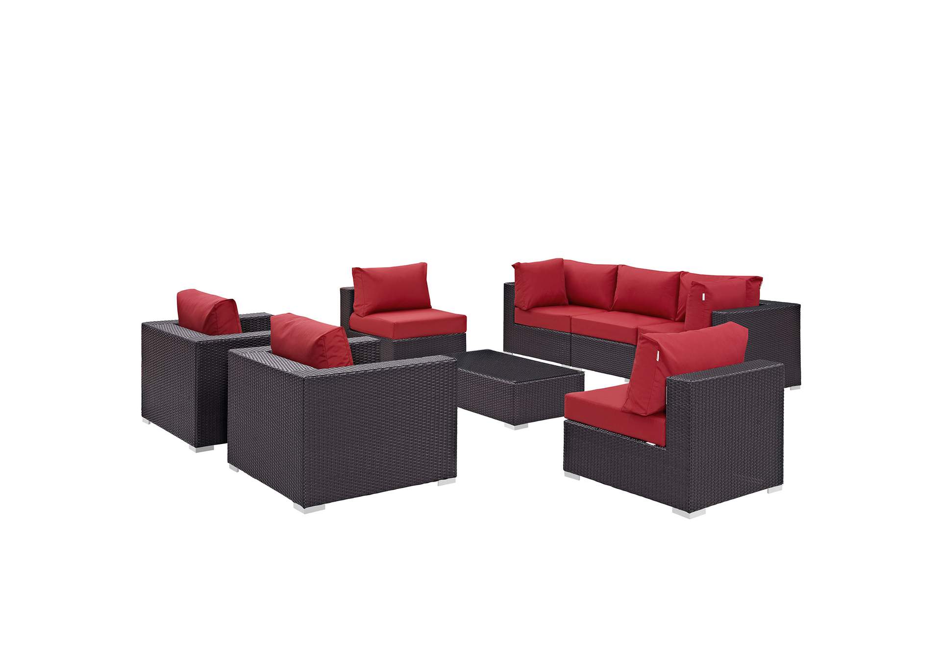 Convene Espresso Red 8 Piece Outdoor Patio Sectional Set,Modway