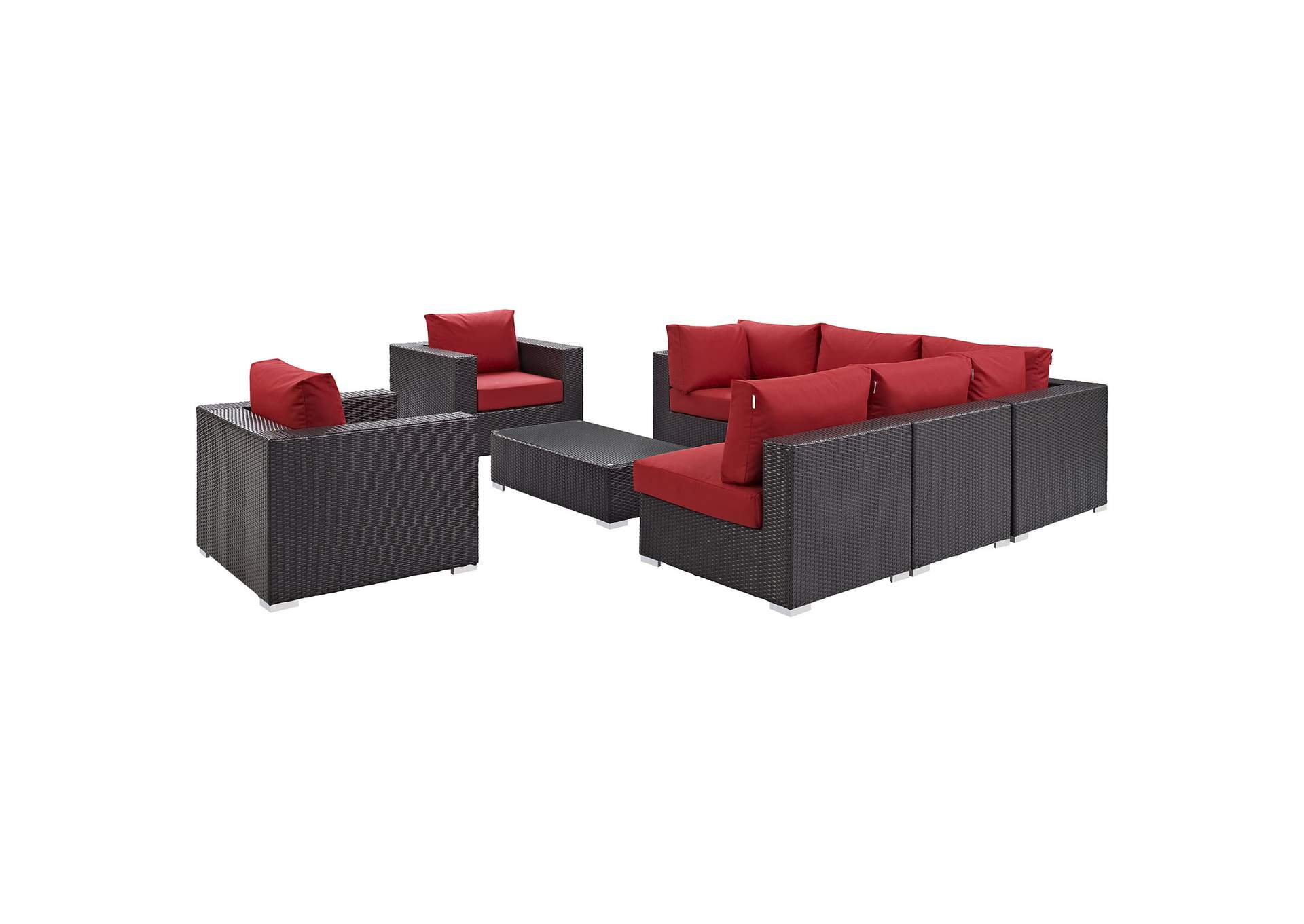 Convene Espresso Red 8 Piece Outdoor Patio Sectional Set,Modway