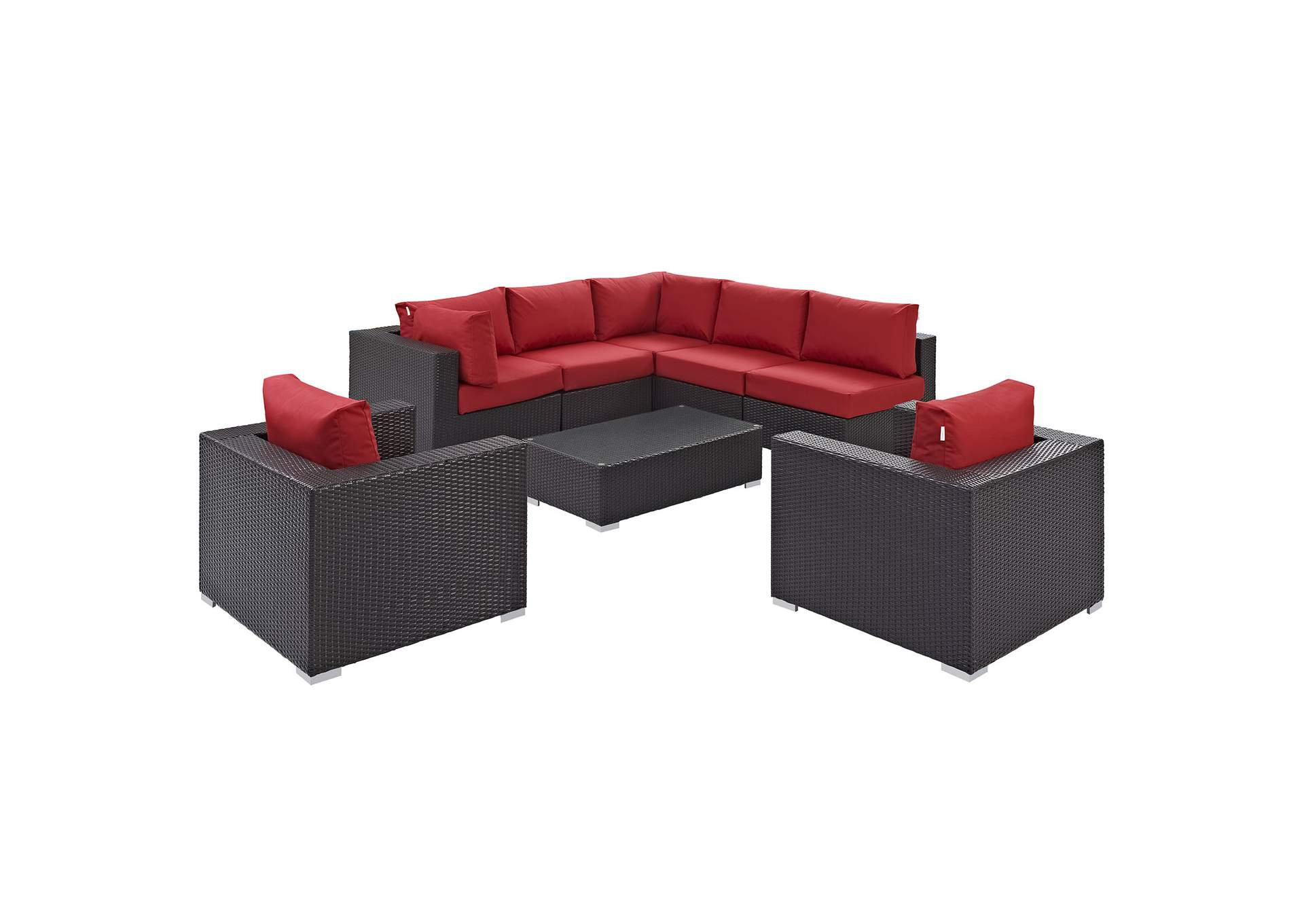 Convene Espresso Red 8 Piece Outdoor Patio Sectional Set,Modway