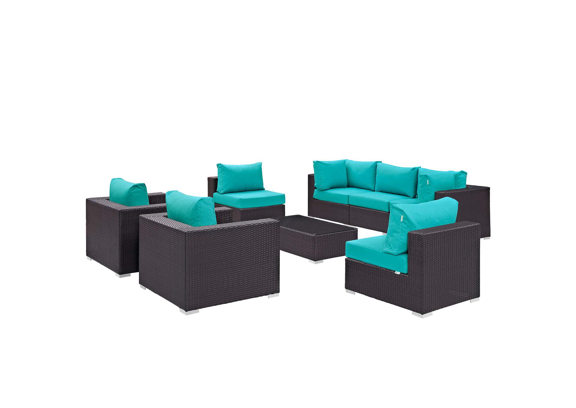 Convene Espresso Turquoise 8 Piece Outdoor Patio Sectional Set,Modway