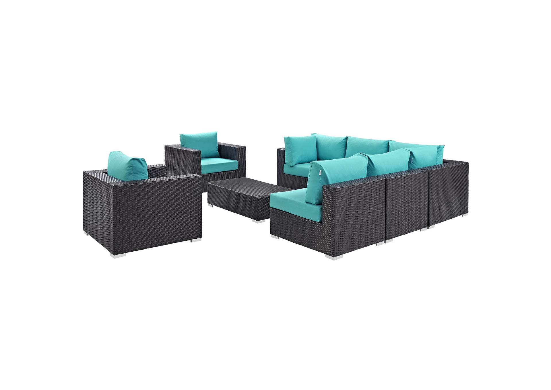 Convene Espresso Turquoise 8 Piece Outdoor Patio Sectional Set,Modway