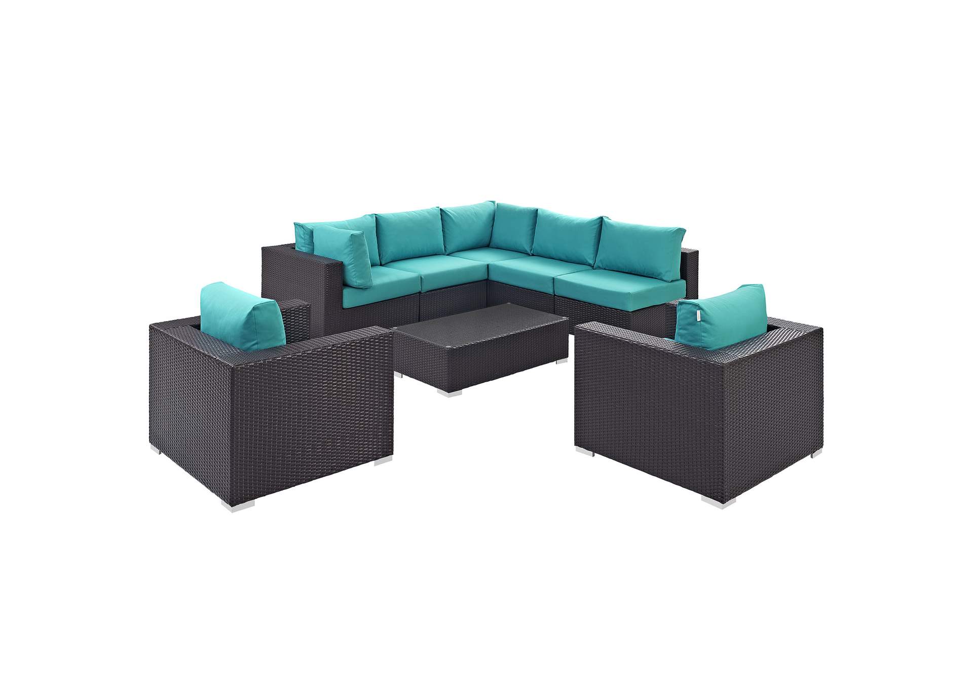 Convene Espresso Turquoise 8 Piece Outdoor Patio Sectional Set,Modway