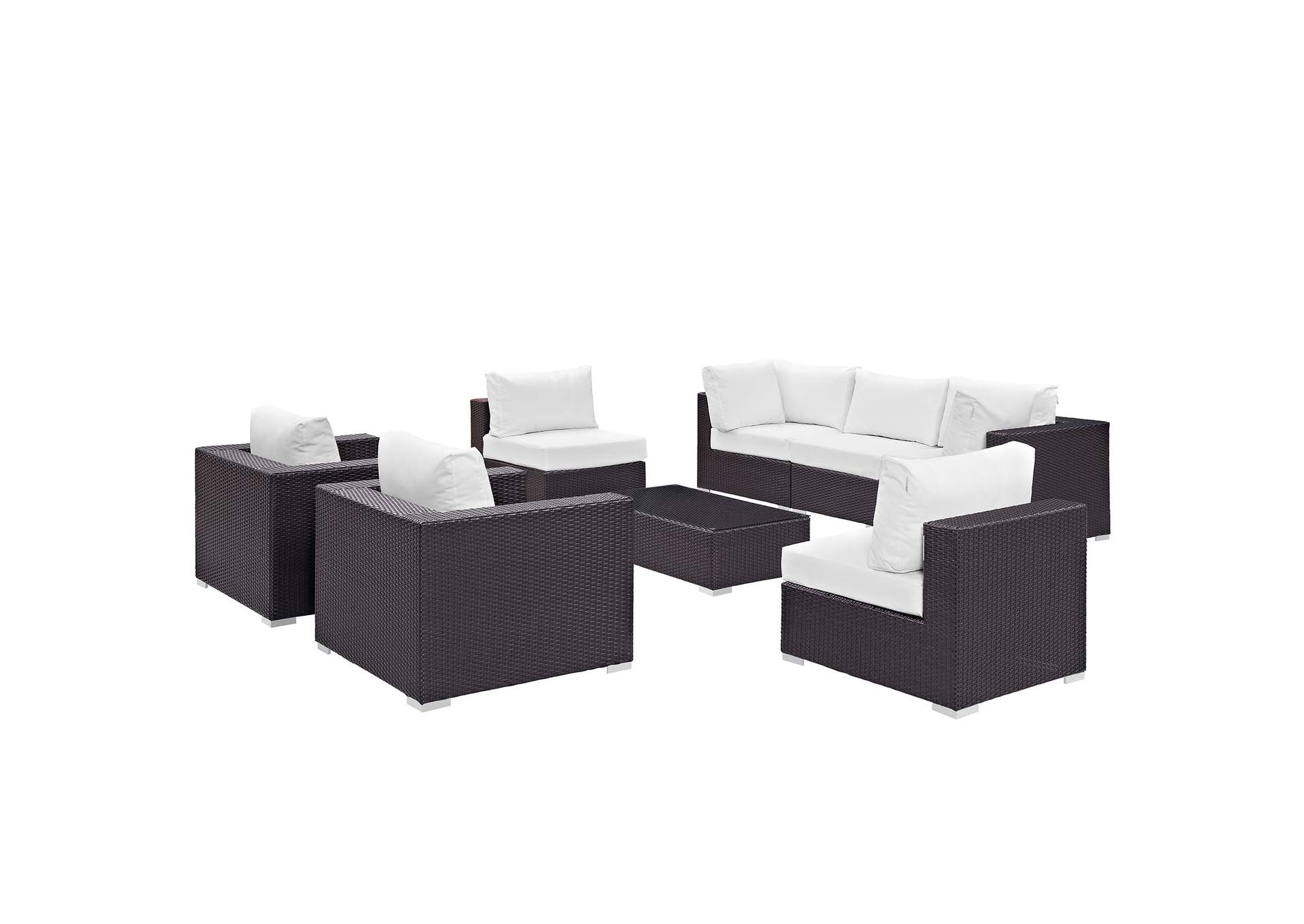 Convene Espresso White 8 Piece Outdoor Patio Sectional Set,Modway