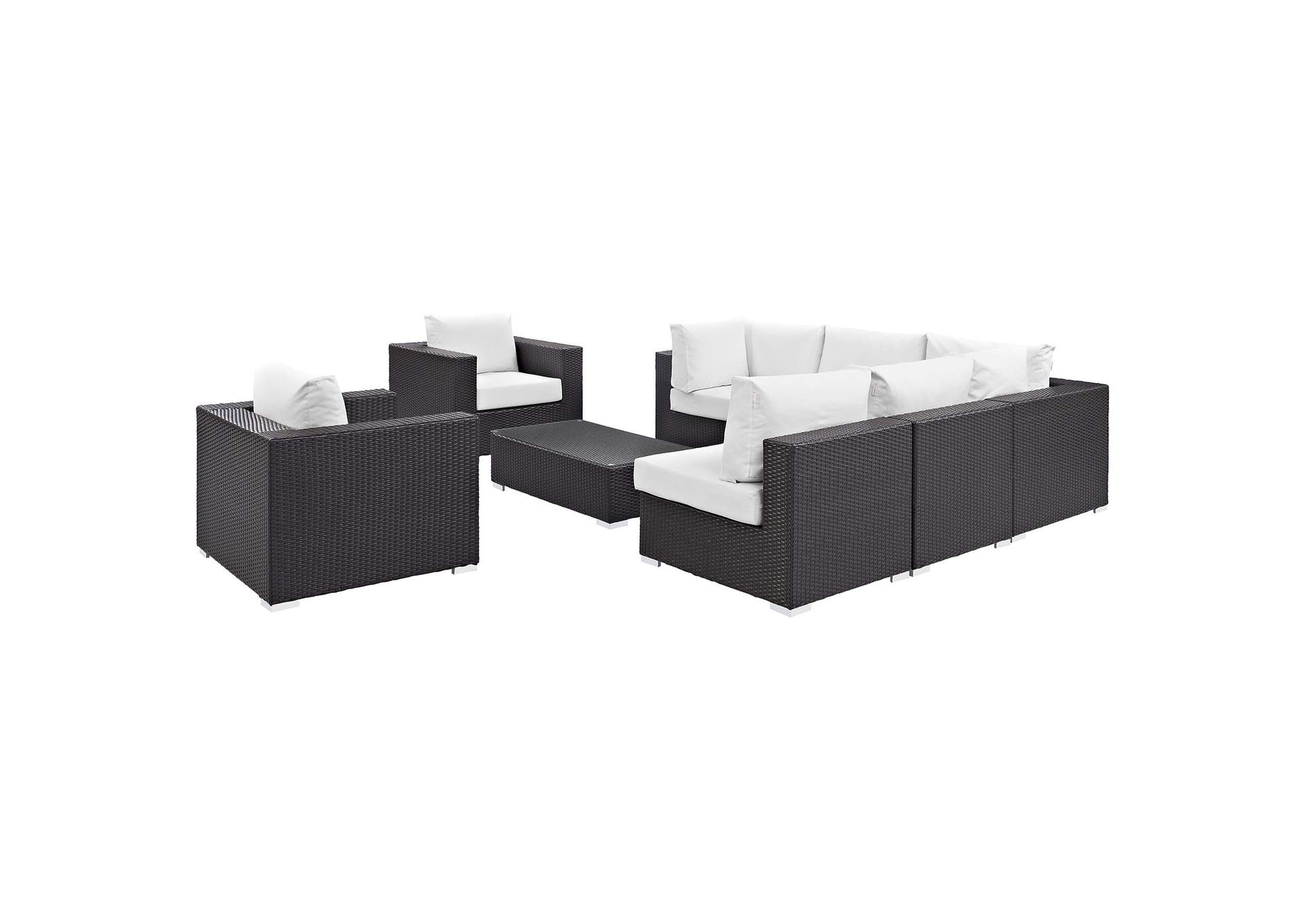 Convene Espresso White 8 Piece Outdoor Patio Sectional Set,Modway