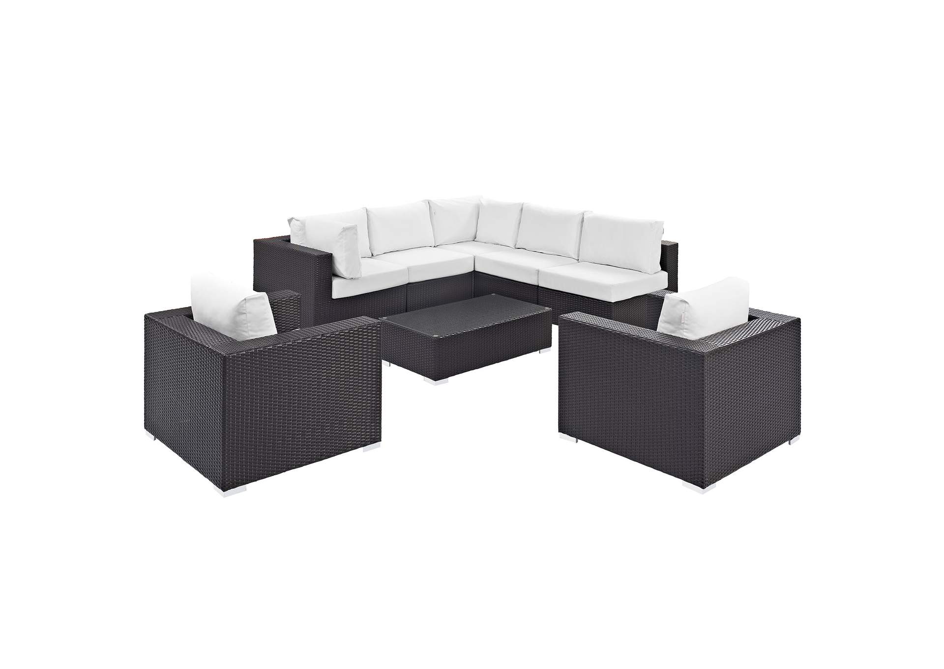 Convene Espresso White 8 Piece Outdoor Patio Sectional Set,Modway