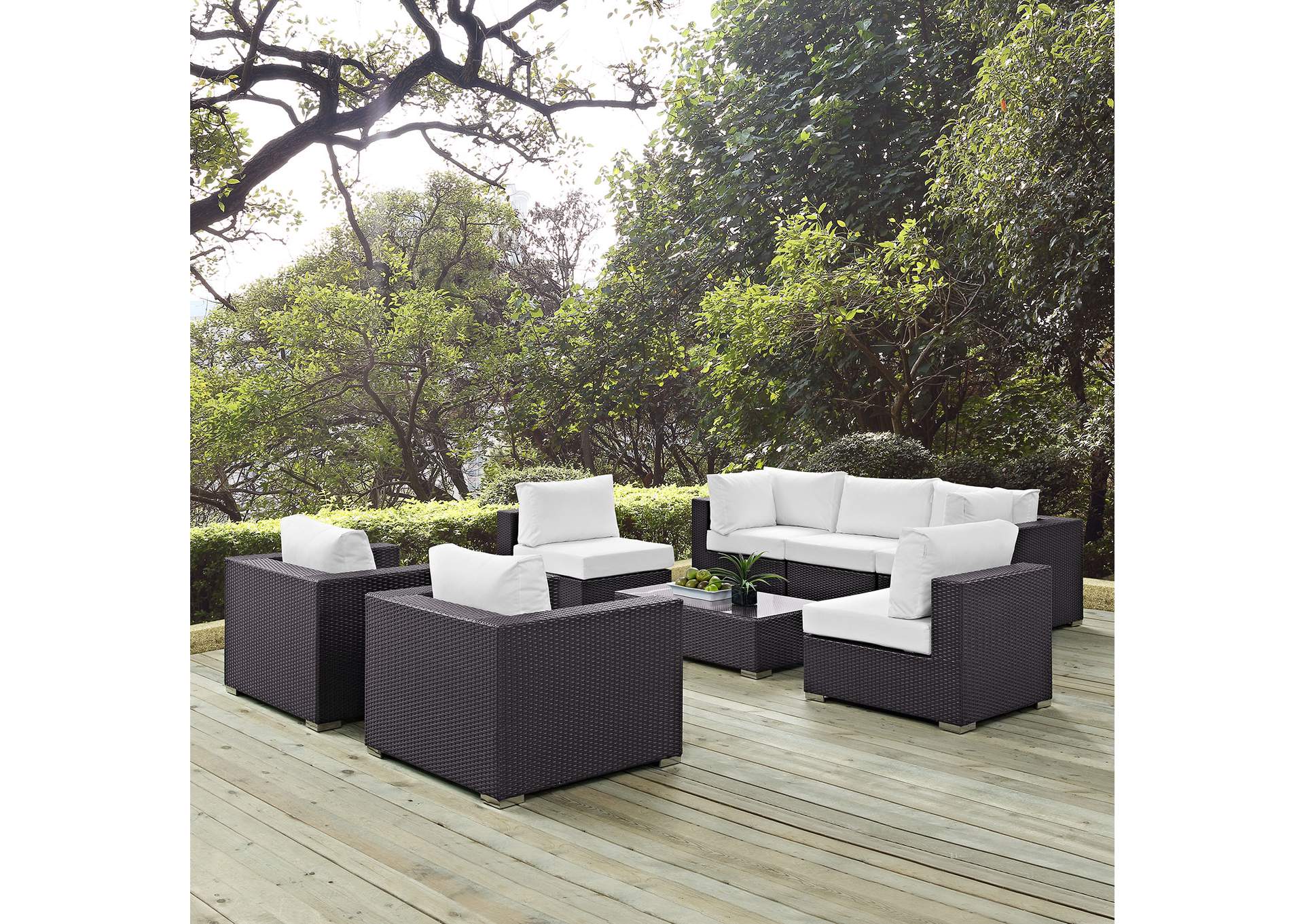 Convene Espresso White 8 Piece Outdoor Patio Sectional Set,Modway