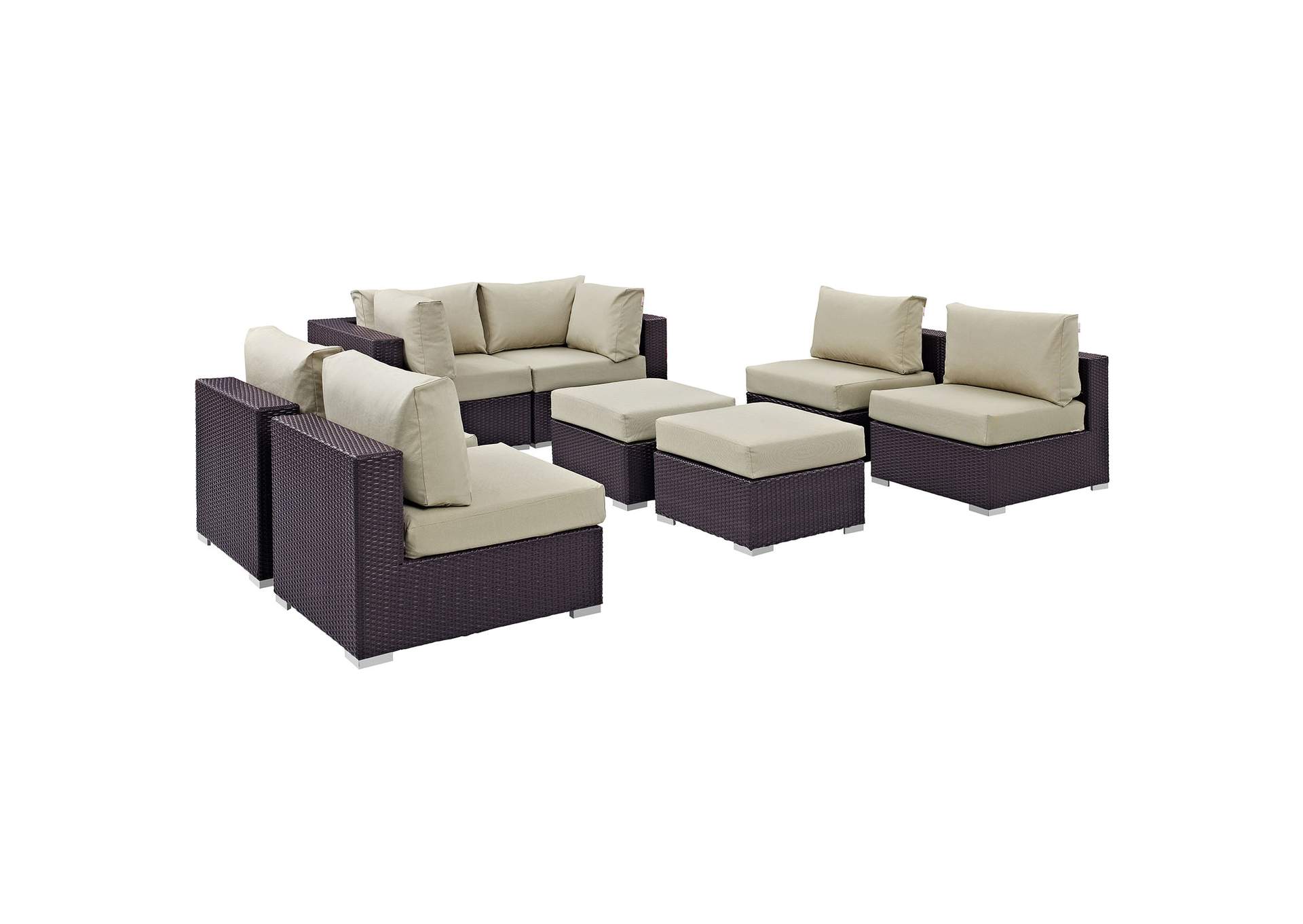 Convene Espresso Beige 8 Piece Outdoor Patio Sectional Set,Modway