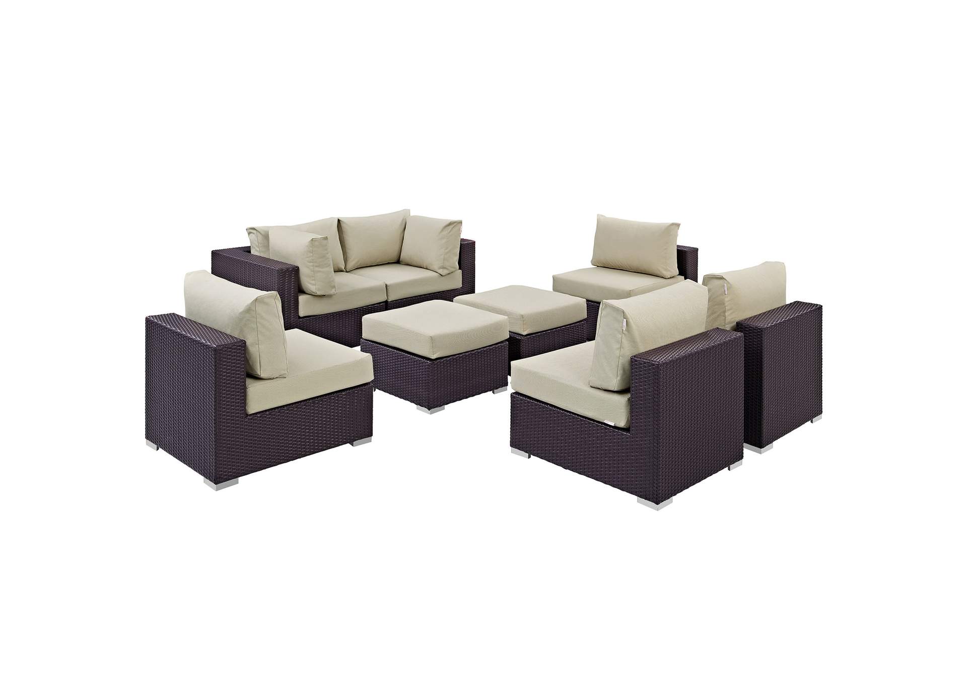 Convene Espresso Beige 8 Piece Outdoor Patio Sectional Set,Modway