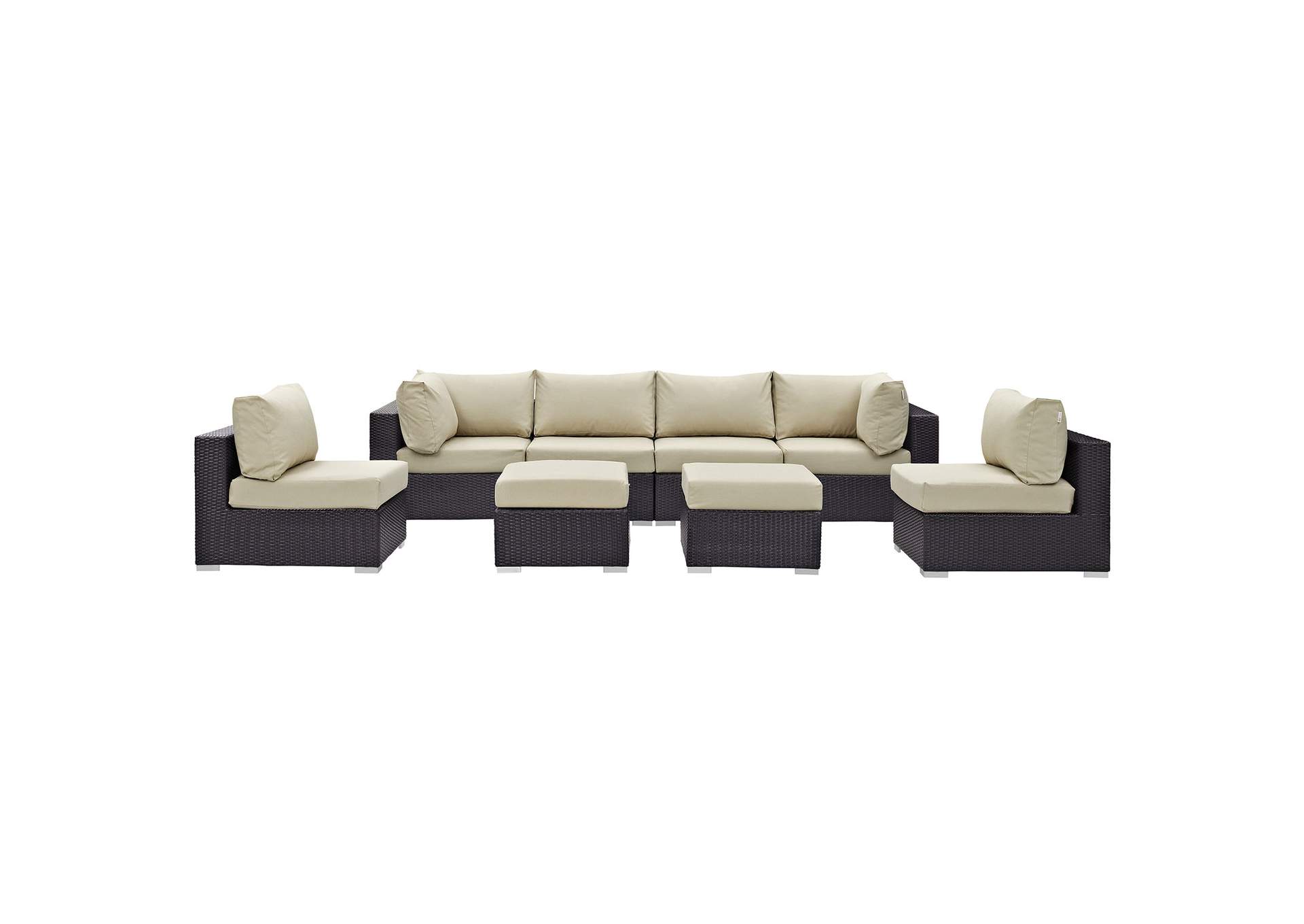 Convene Espresso Beige 8 Piece Outdoor Patio Sectional Set,Modway