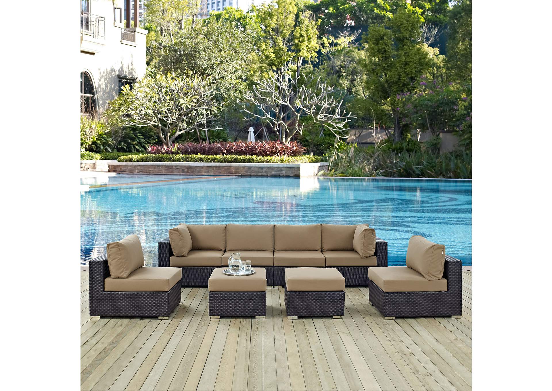 Convene Espresso Mocha 8 Piece Outdoor Patio Sectional Set,Modway