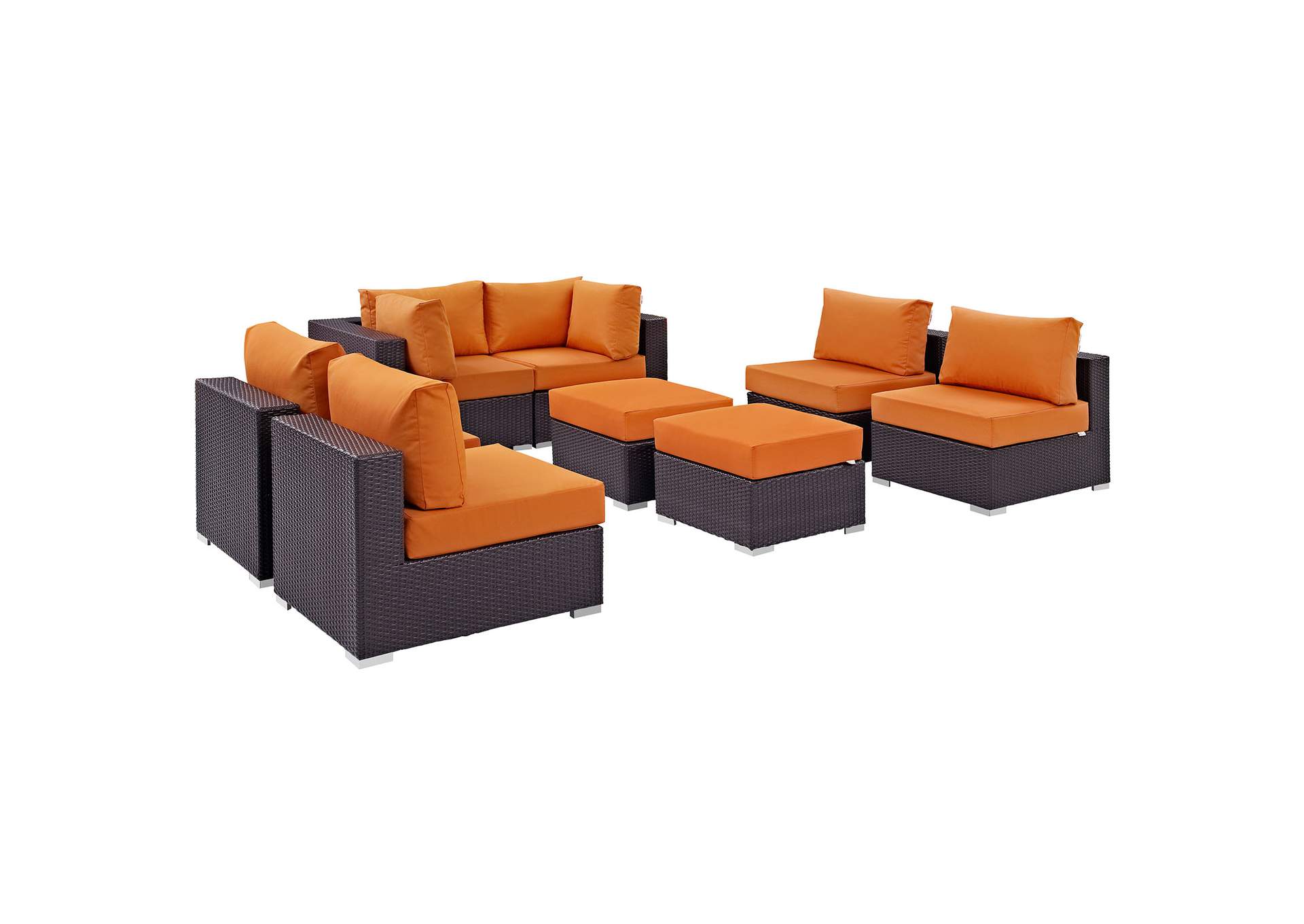 Convene Espresso Orange 8 Piece Outdoor Patio Sectional Set,Modway