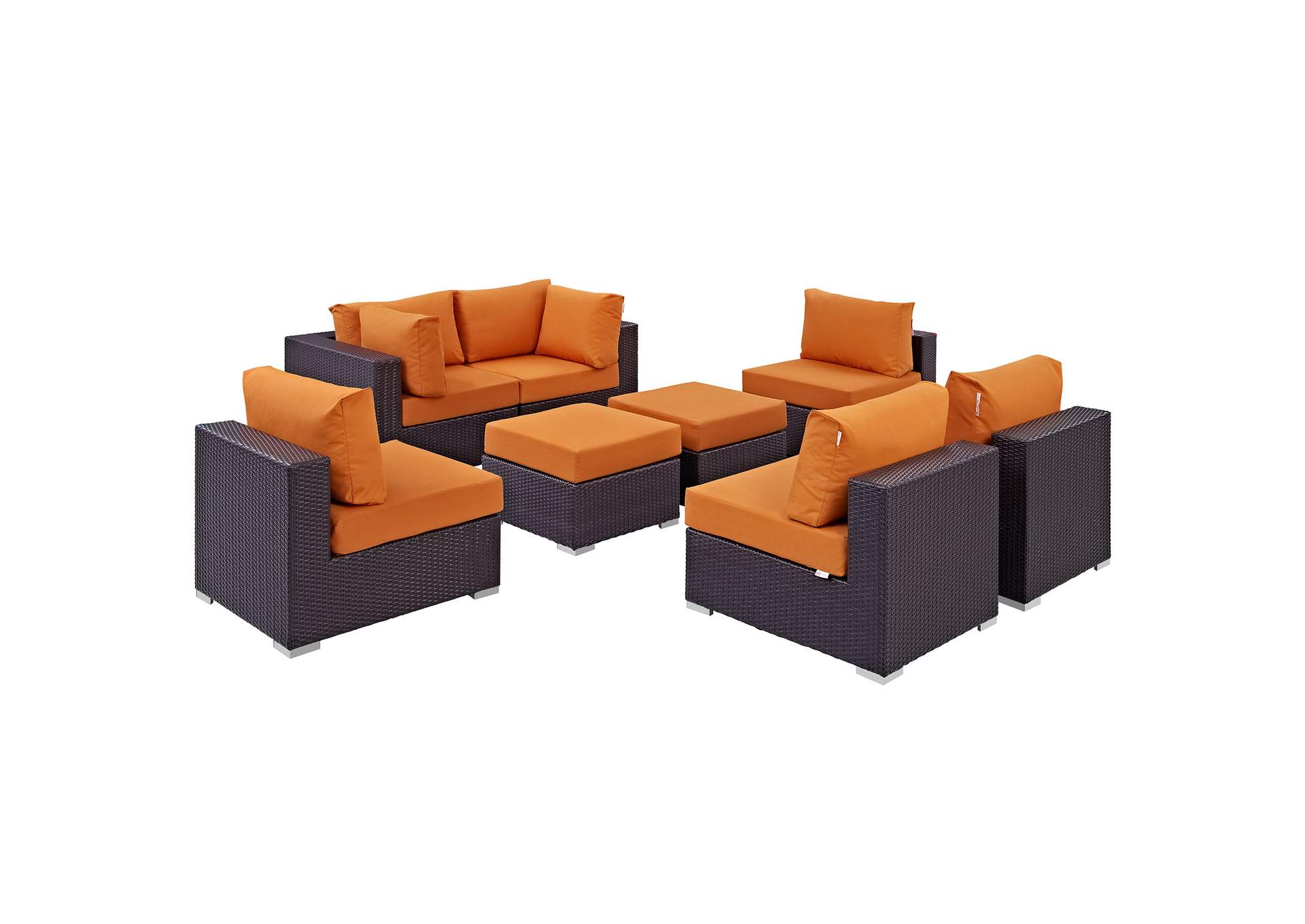 Convene Espresso Orange 8 Piece Outdoor Patio Sectional Set,Modway