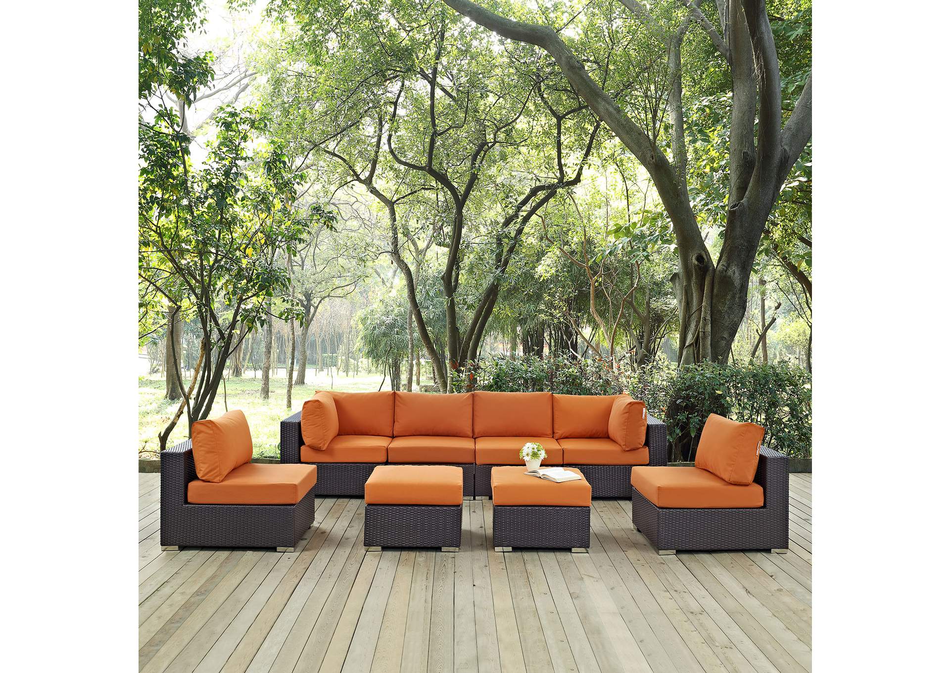 Convene Espresso Orange 8 Piece Outdoor Patio Sectional Set,Modway