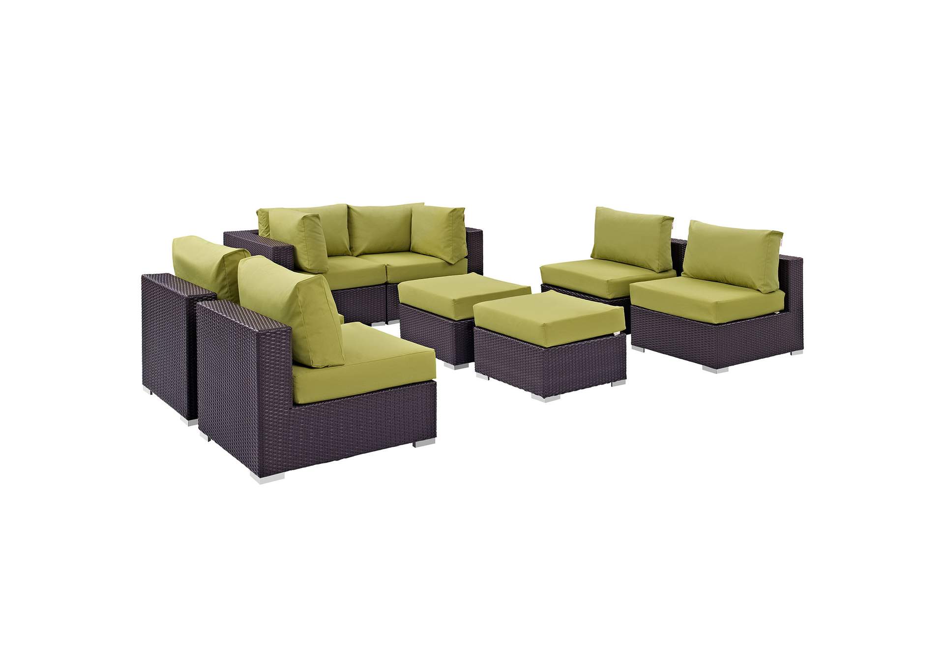 Convene Espresso Peridot 8 Piece Outdoor Patio Sectional Set,Modway