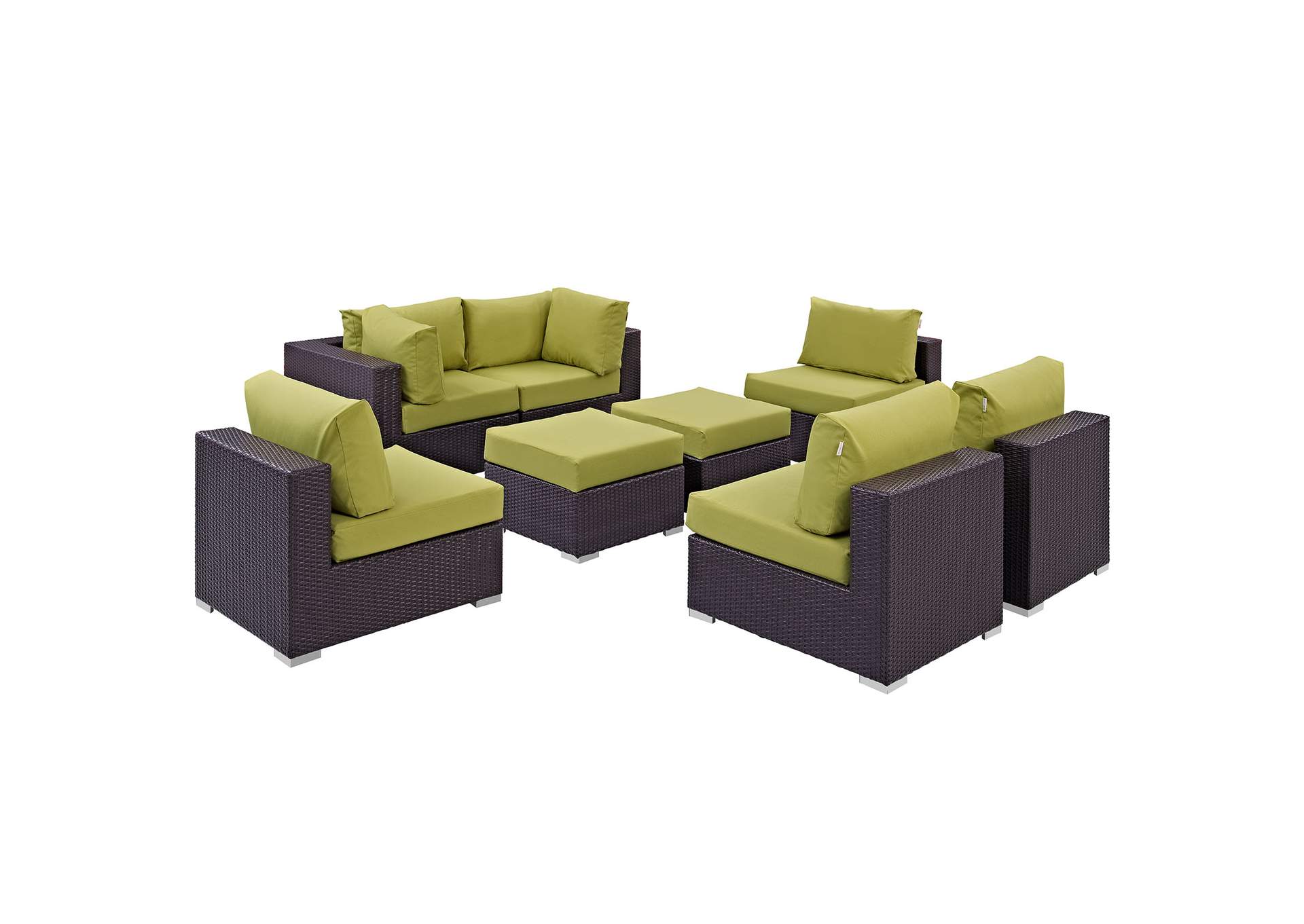 Convene Espresso Peridot 8 Piece Outdoor Patio Sectional Set,Modway