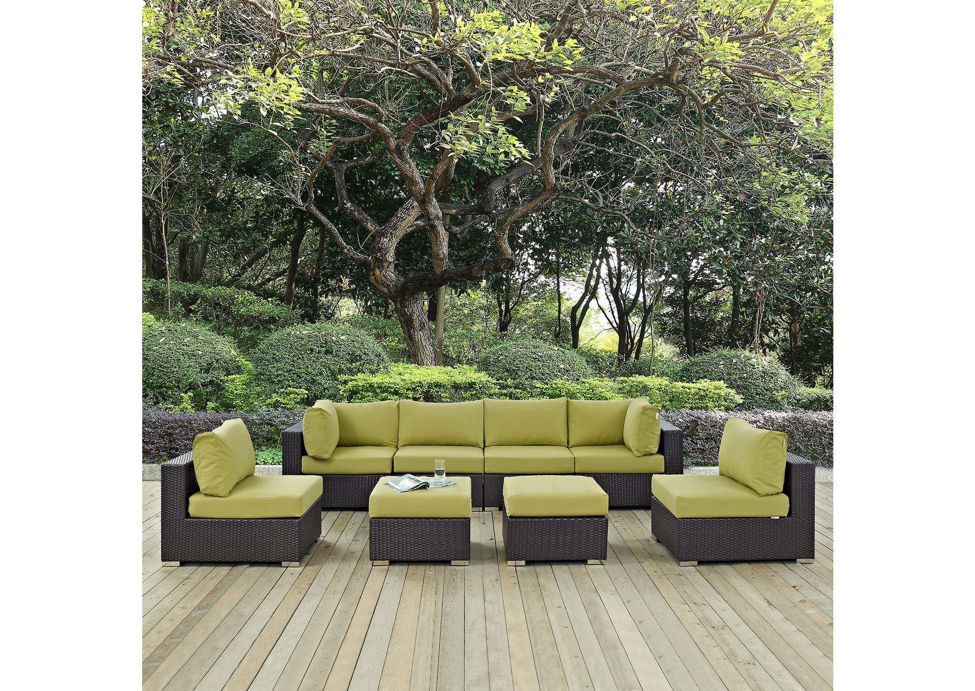 Convene Espresso Peridot 8 Piece Outdoor Patio Sectional Set,Modway