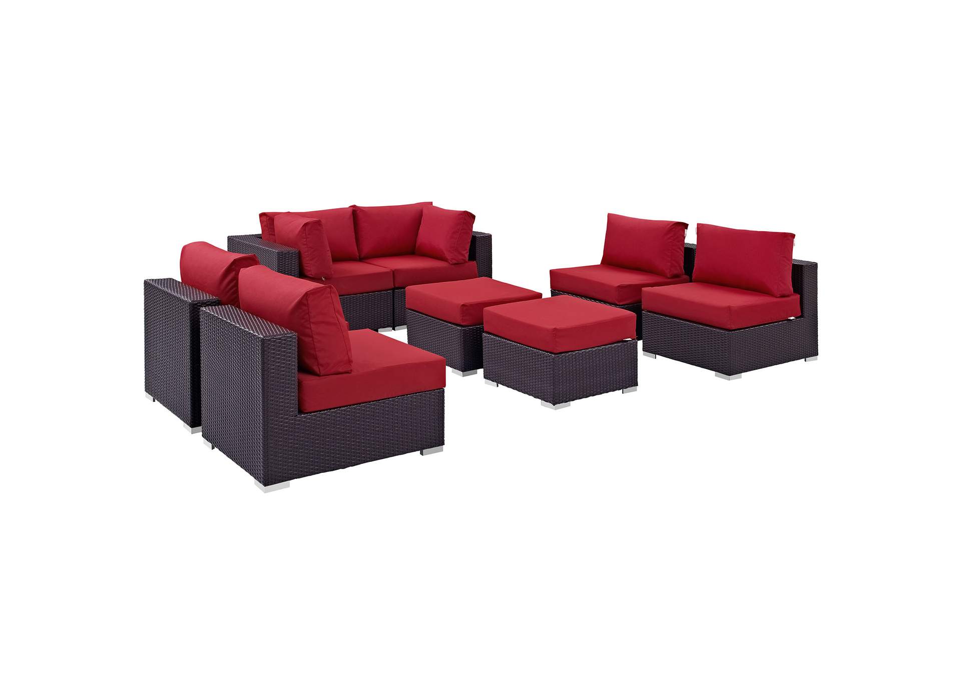 Convene Espresso Red 8 Piece Outdoor Patio Sectional Set,Modway