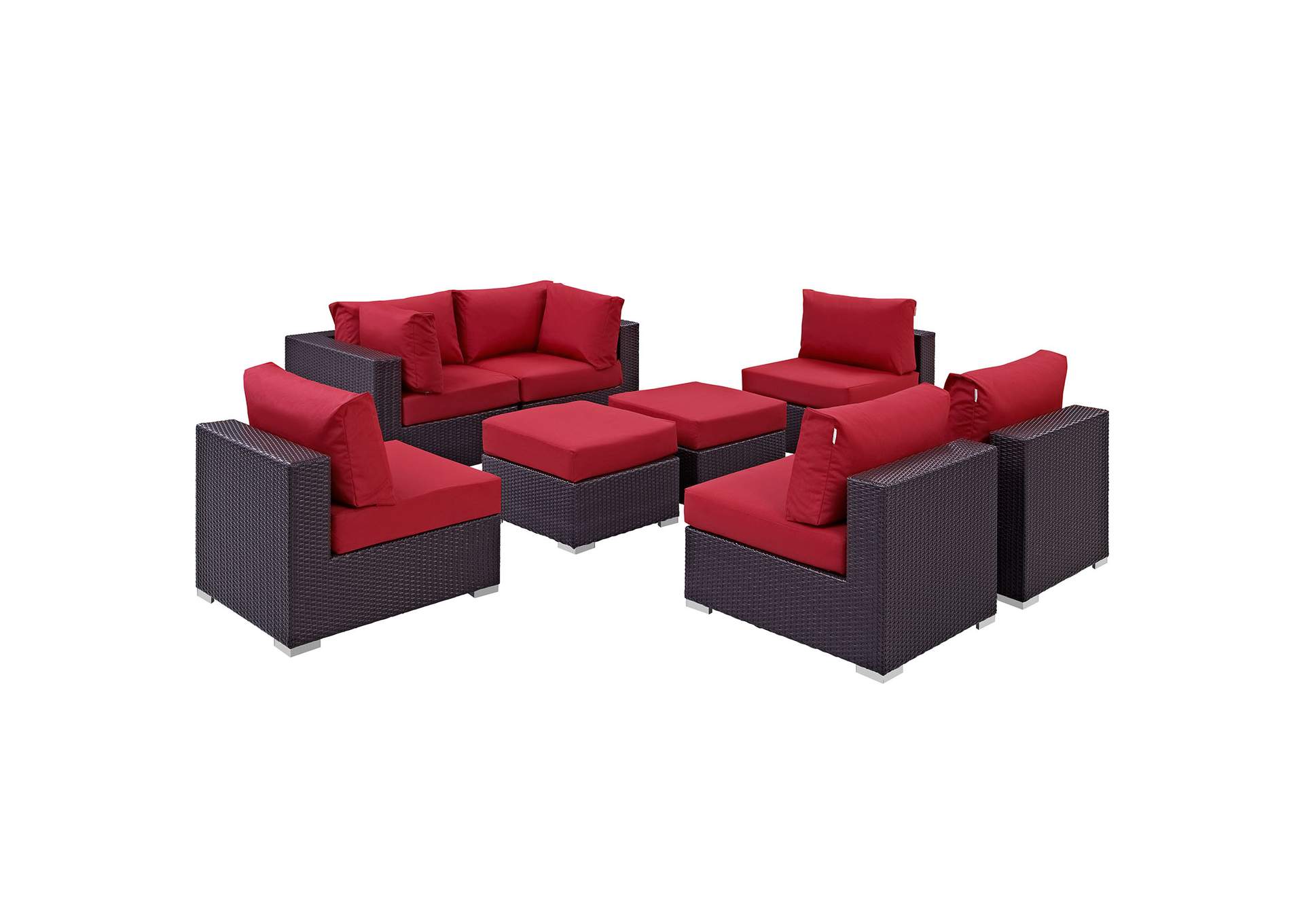 Convene Espresso Red 8 Piece Outdoor Patio Sectional Set,Modway