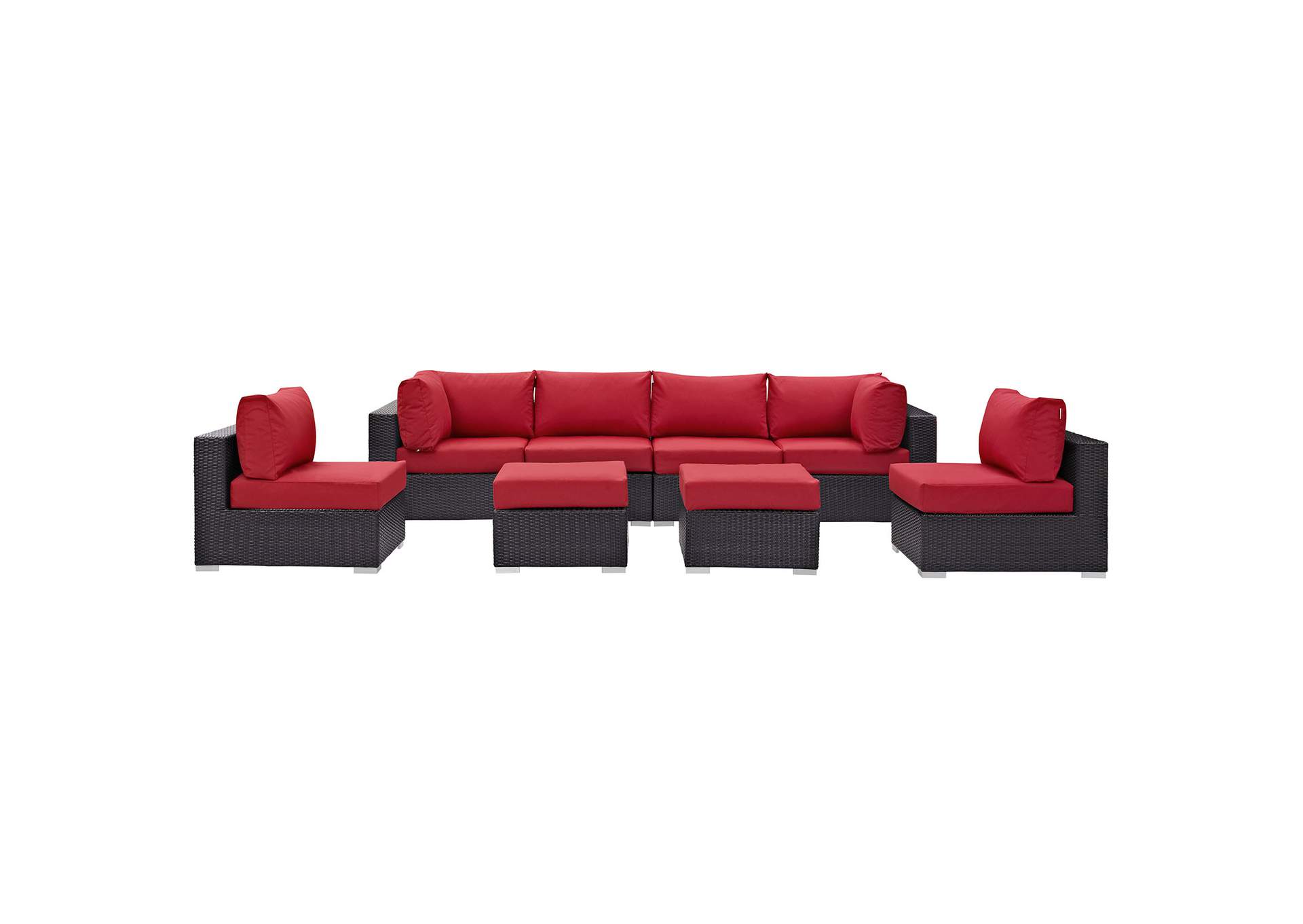 Convene Espresso Red 8 Piece Outdoor Patio Sectional Set,Modway