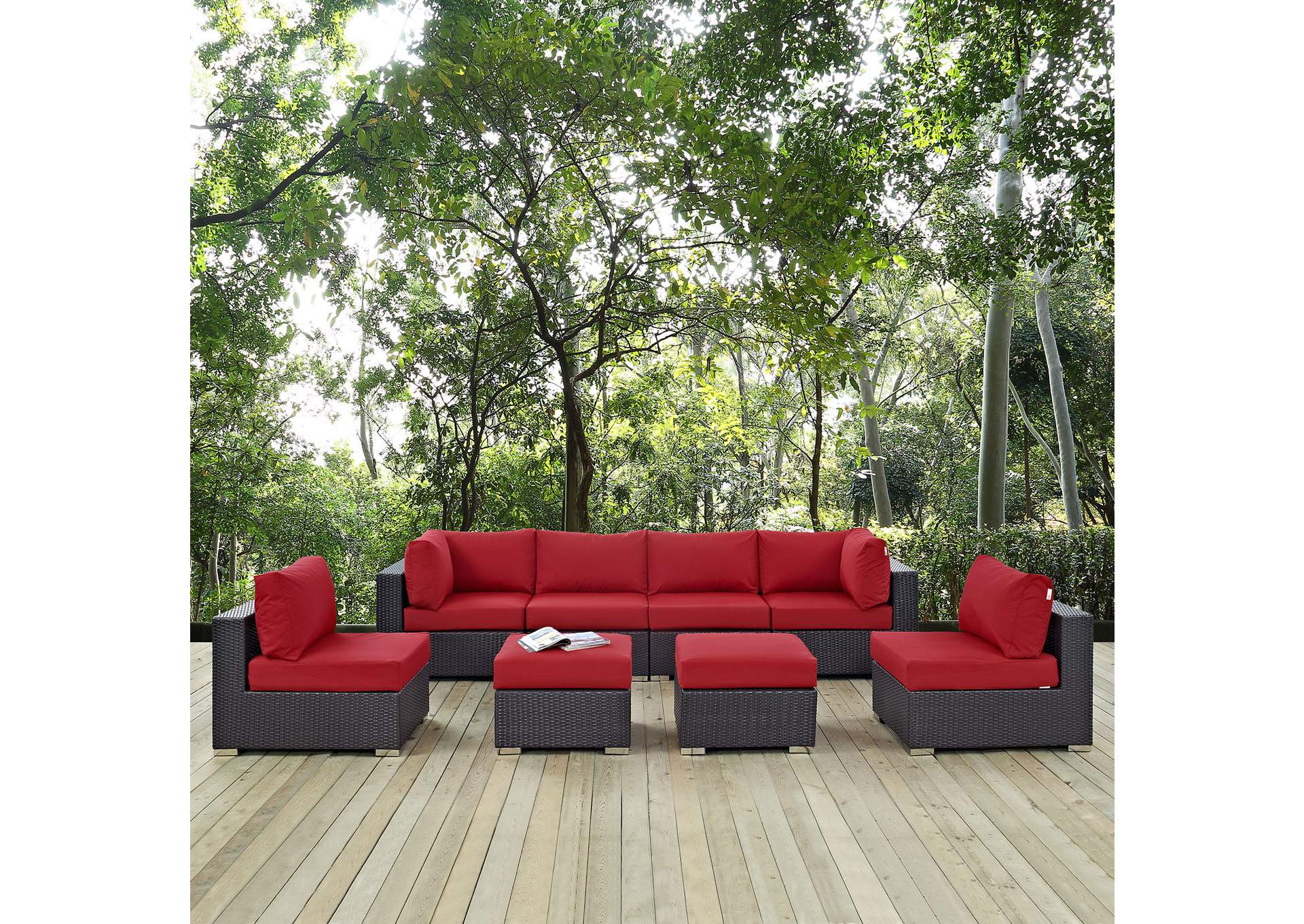 Convene Espresso Red 8 Piece Outdoor Patio Sectional Set,Modway