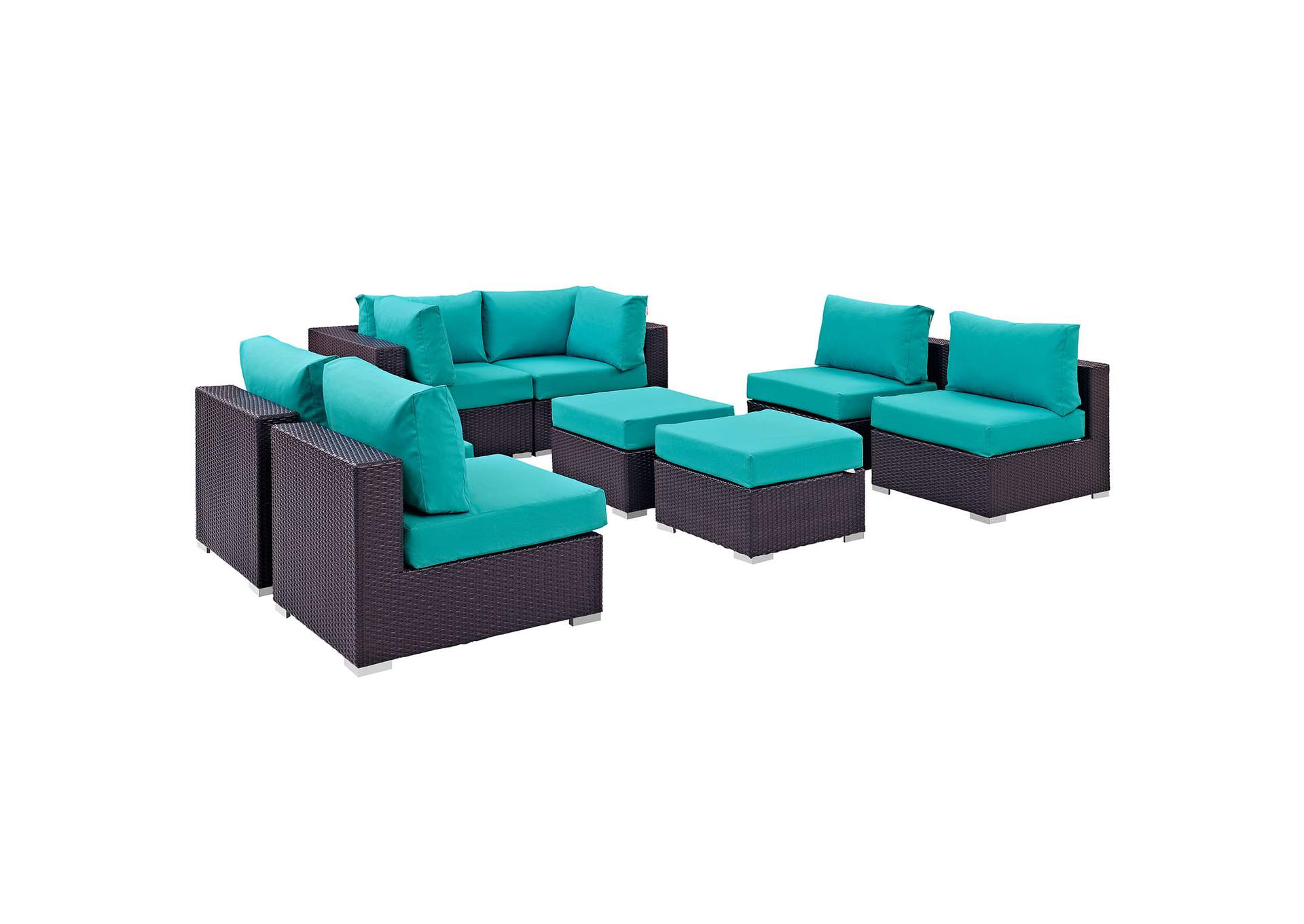 Convene Espresso Turquoise 8 Piece Outdoor Patio Sectional Set,Modway