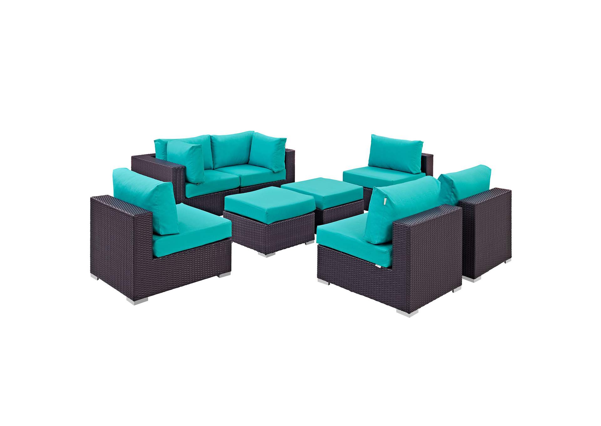 Convene Espresso Turquoise 8 Piece Outdoor Patio Sectional Set,Modway