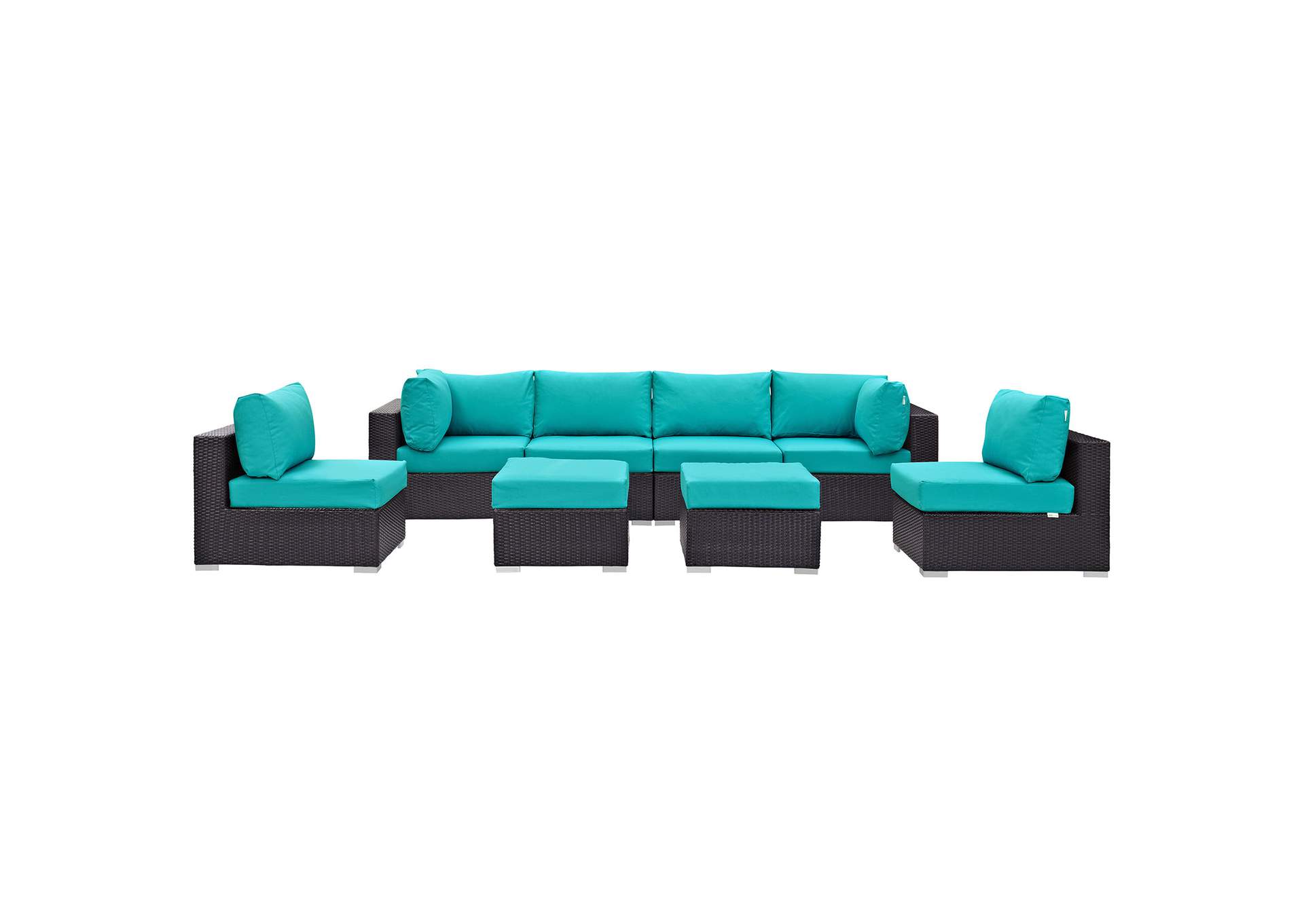 Convene Espresso Turquoise 8 Piece Outdoor Patio Sectional Set,Modway