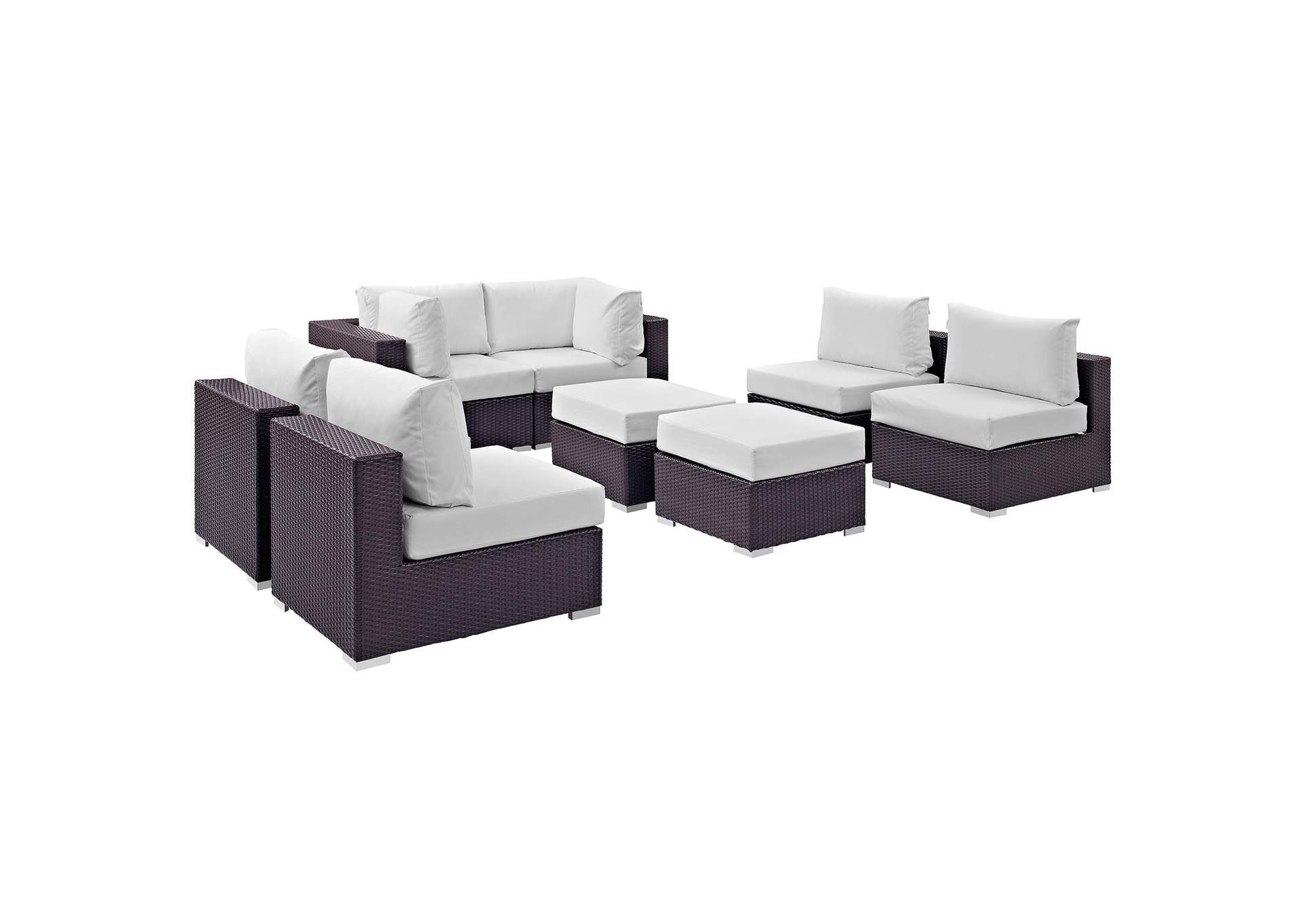 Convene Espresso White 8 Piece Outdoor Patio Sectional Set,Modway