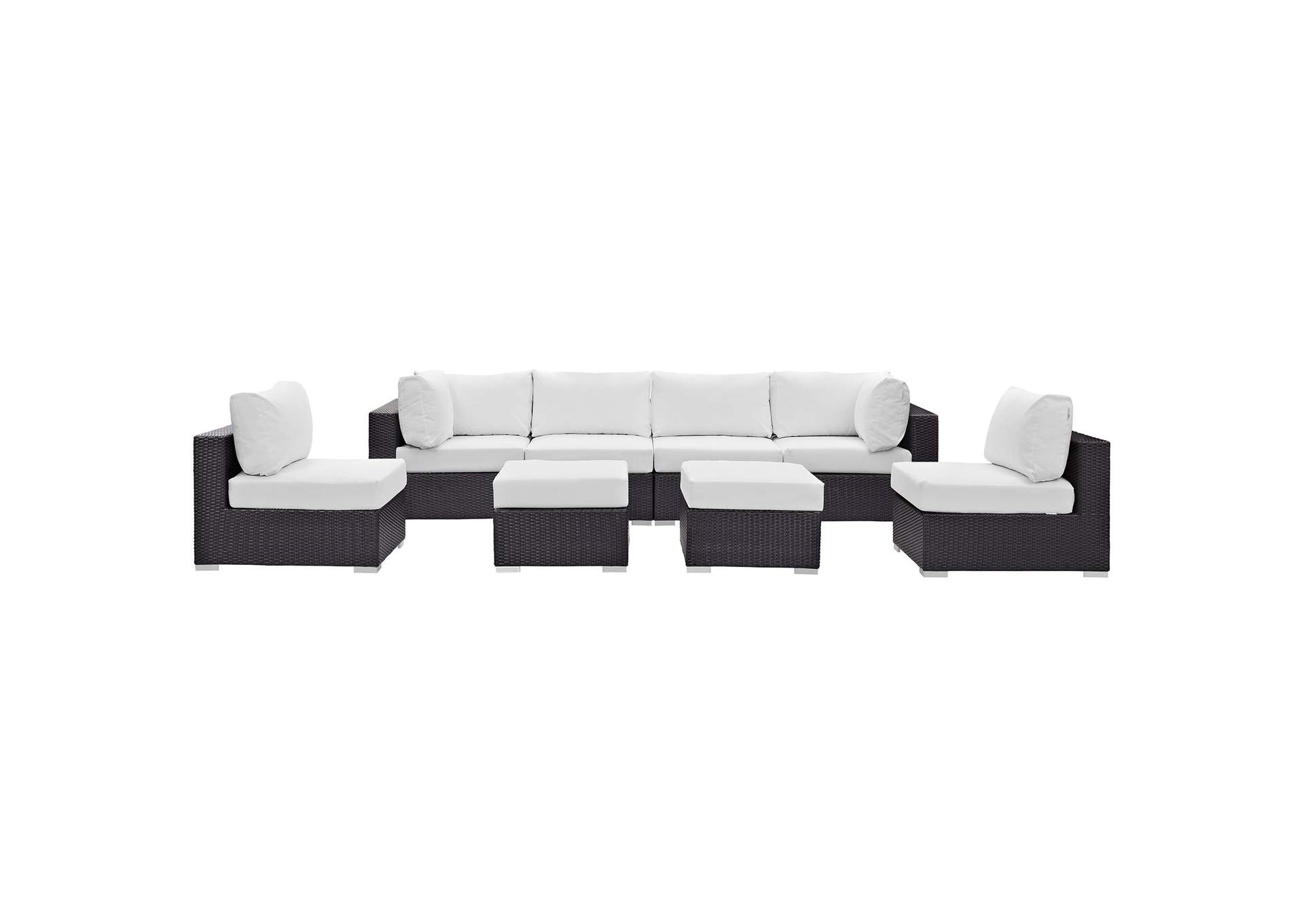 Convene Espresso White 8 Piece Outdoor Patio Sectional Set,Modway