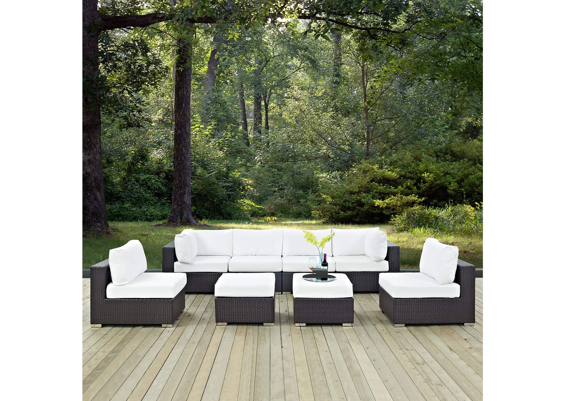 Convene Espresso White 8 Piece Outdoor Patio Sectional Set,Modway