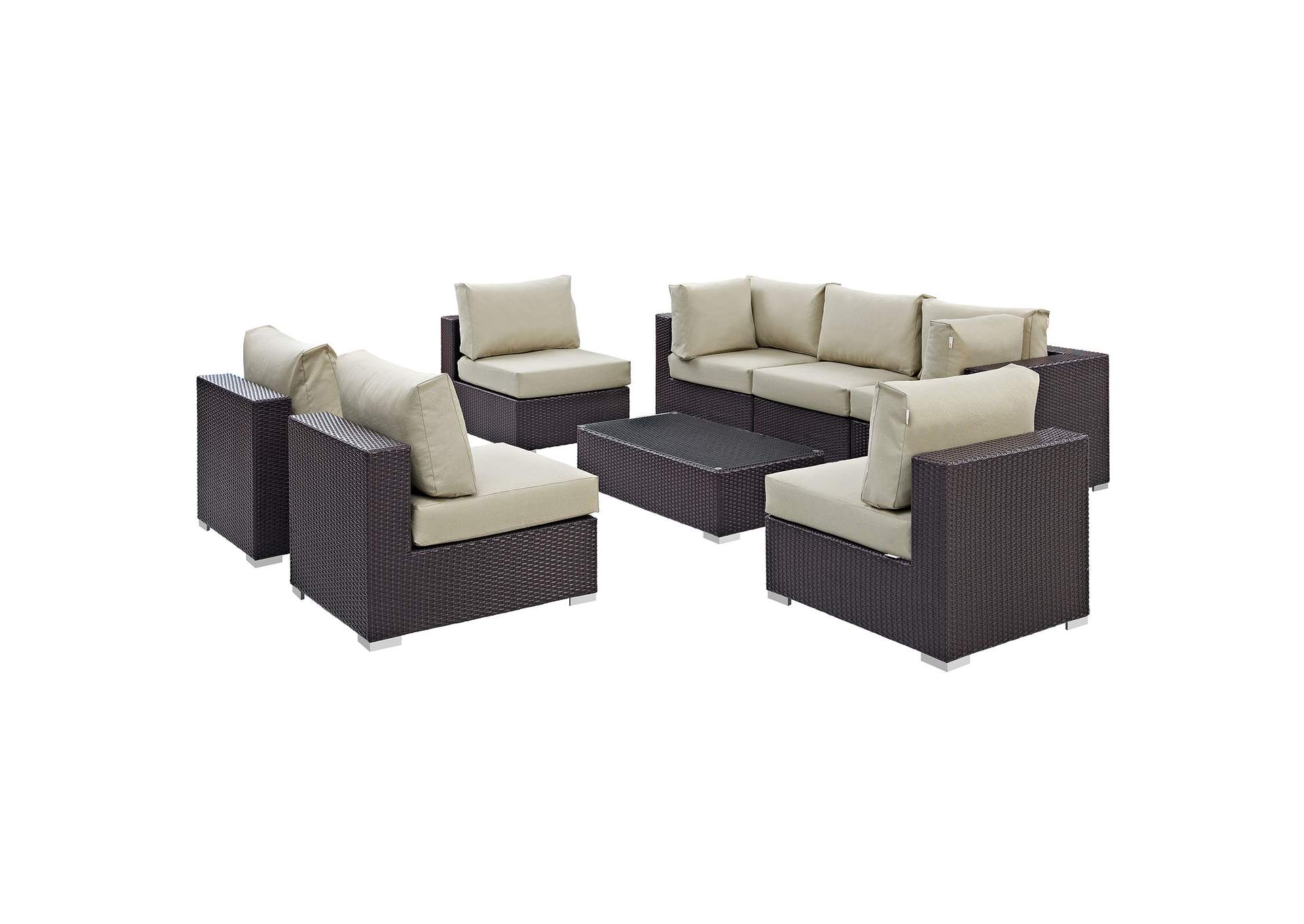 Convene Espresso Beige 8 Piece Outdoor Patio Sectional Set,Modway